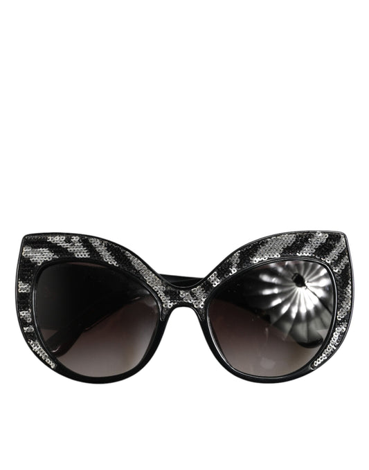 Dolce & Gabbana Black Silver Sequin Butterfly Polarized Sunglasses Curated Luxury Accessories by Orvyn