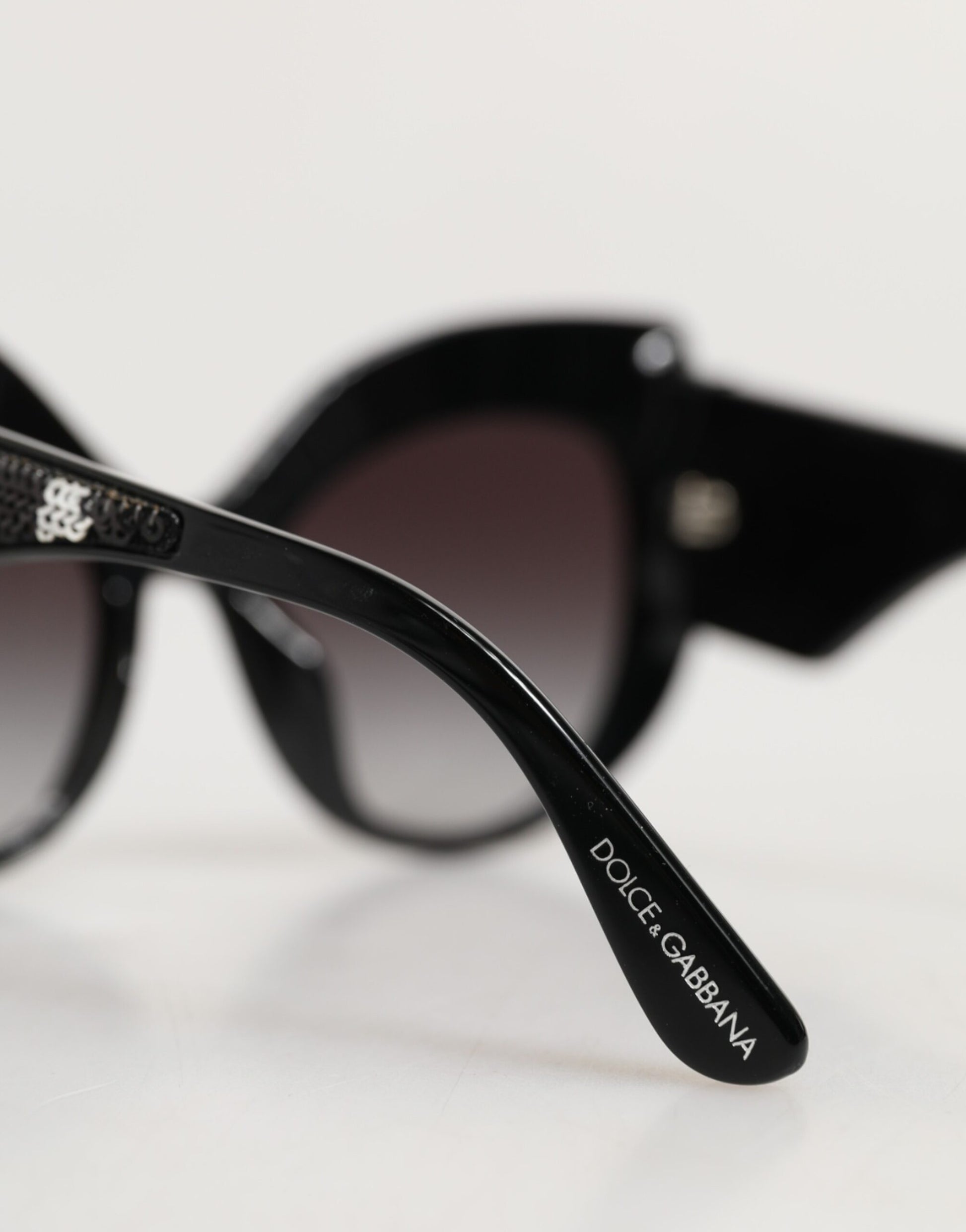 Dolce & Gabbana Black Silver Sequin Butterfly Polarized Sunglasses Curated Luxury Accessories by Orvyn