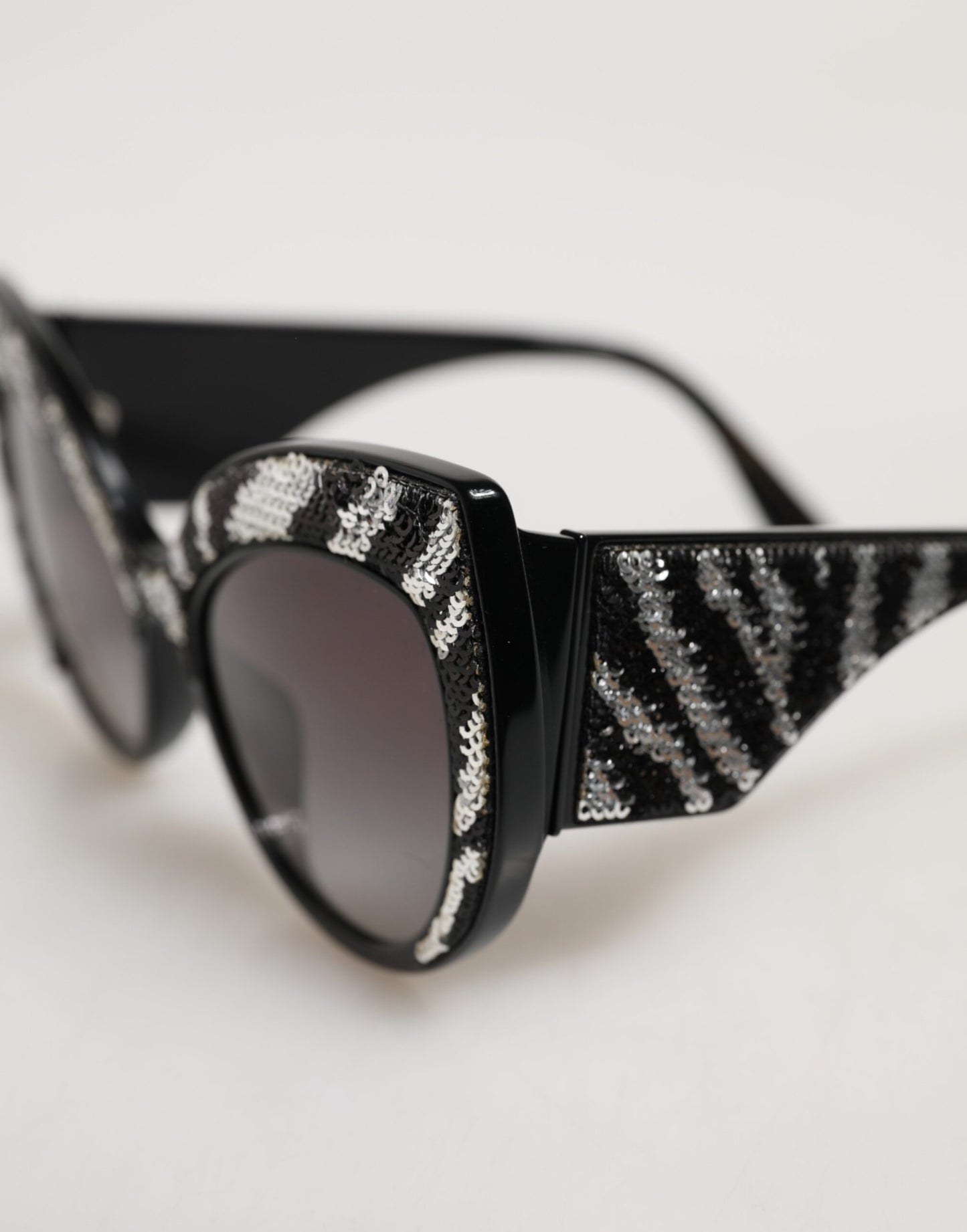 Dolce & Gabbana Black Silver Sequin Butterfly Polarized Sunglasses Curated Luxury Accessories by Orvyn