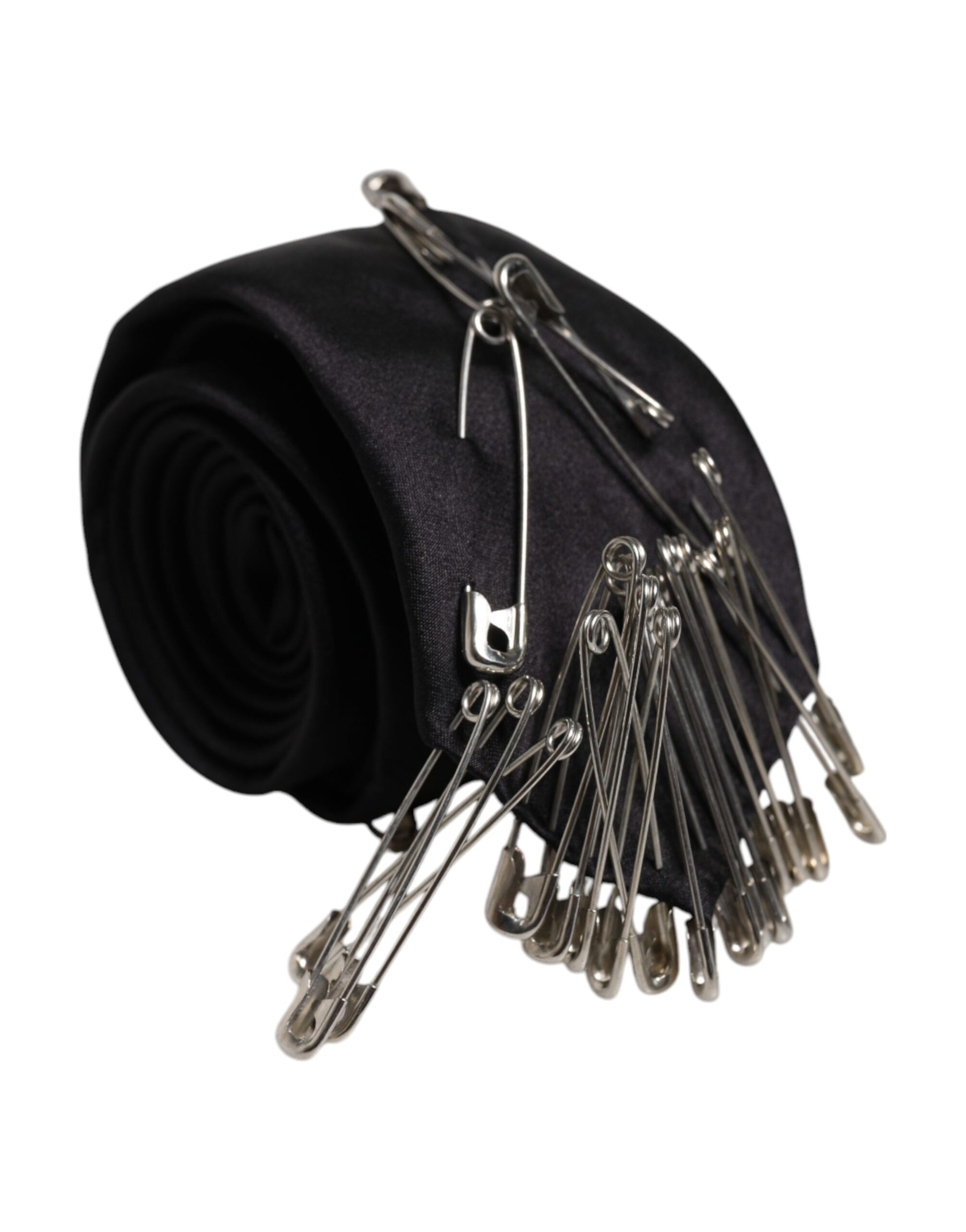 Dolce & Gabbana Black Safety Pins Silk Adjustable Necktie Accessory Tie Curated Luxury Accessories by Orvyn