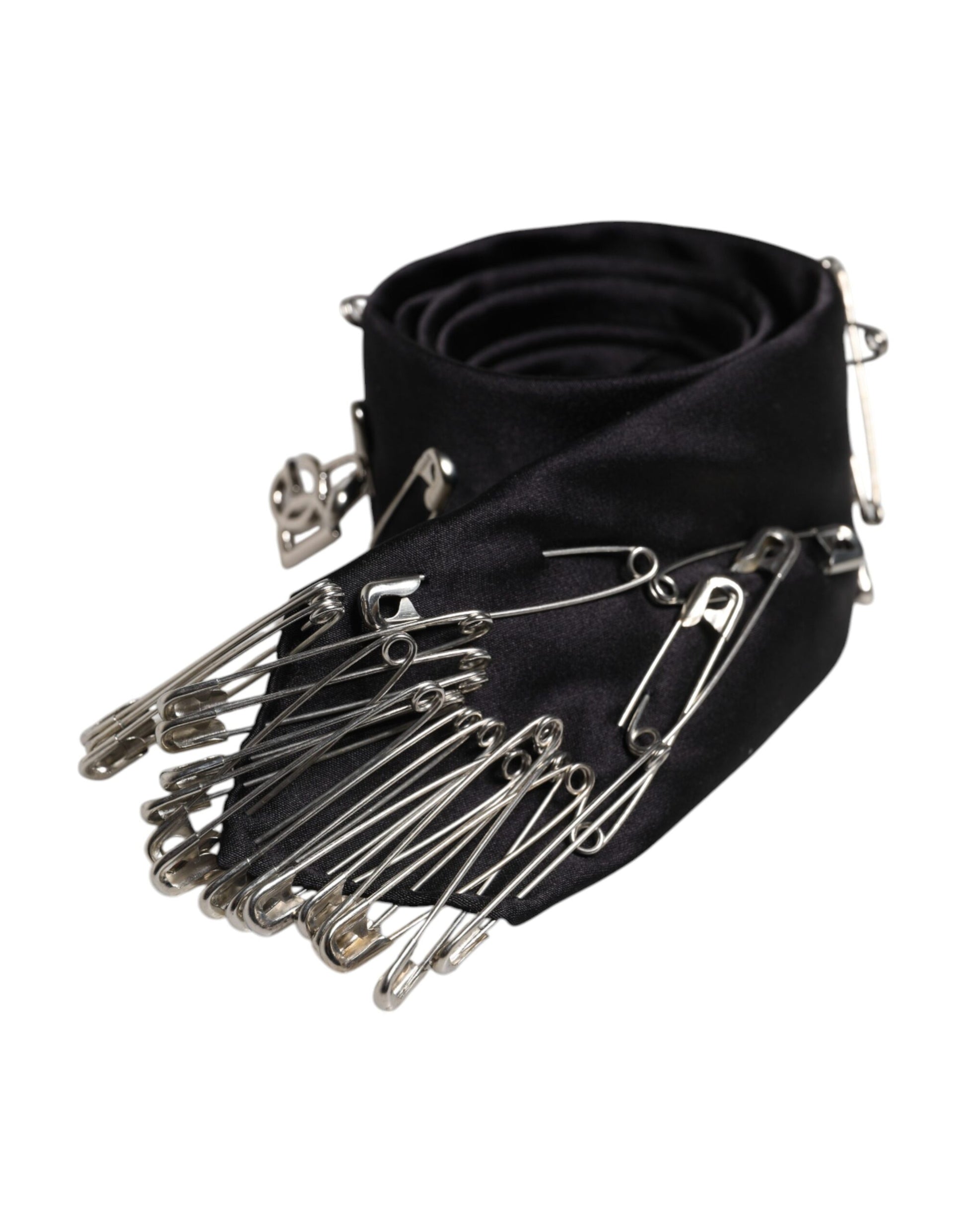 Dolce & Gabbana Black Safety Pins Silk Adjustable Necktie Accessory Tie Curated Luxury Accessories by Orvyn