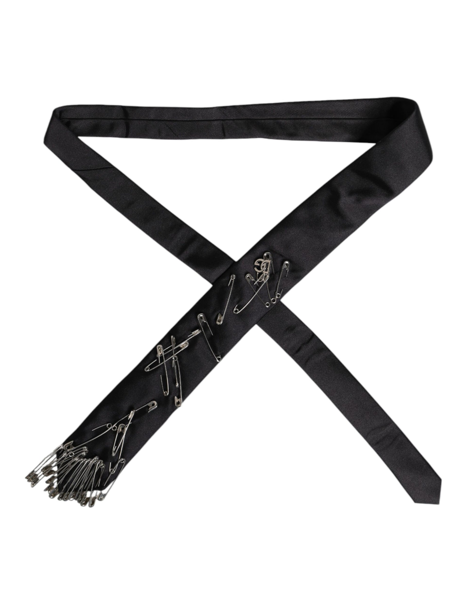 Dolce & Gabbana Black Safety Pins Silk Adjustable Necktie Accessory Tie Curated Luxury Accessories by Orvyn