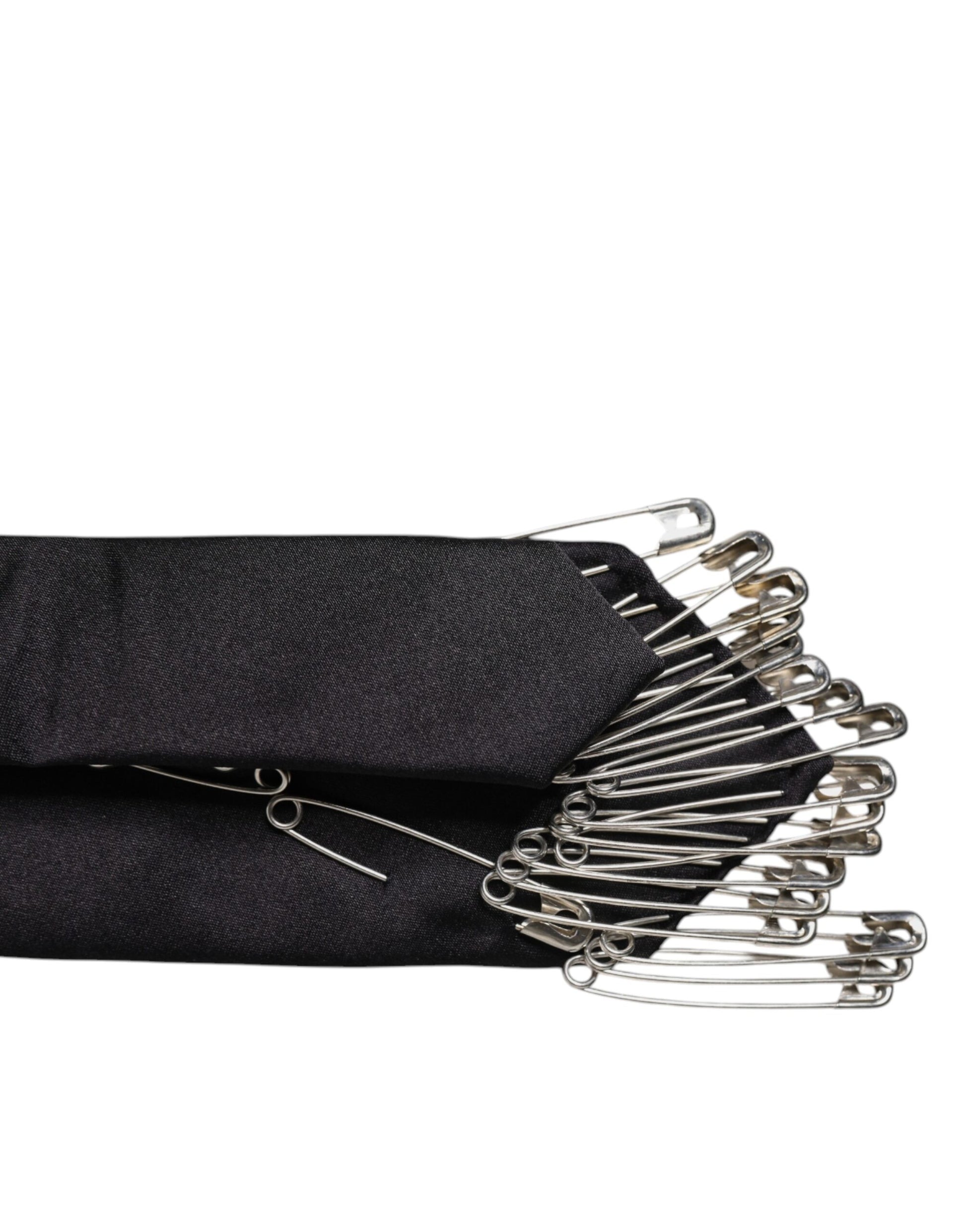 Dolce & Gabbana Black Safety Pins Silk Adjustable Necktie Accessory Tie Curated Luxury Accessories by Orvyn