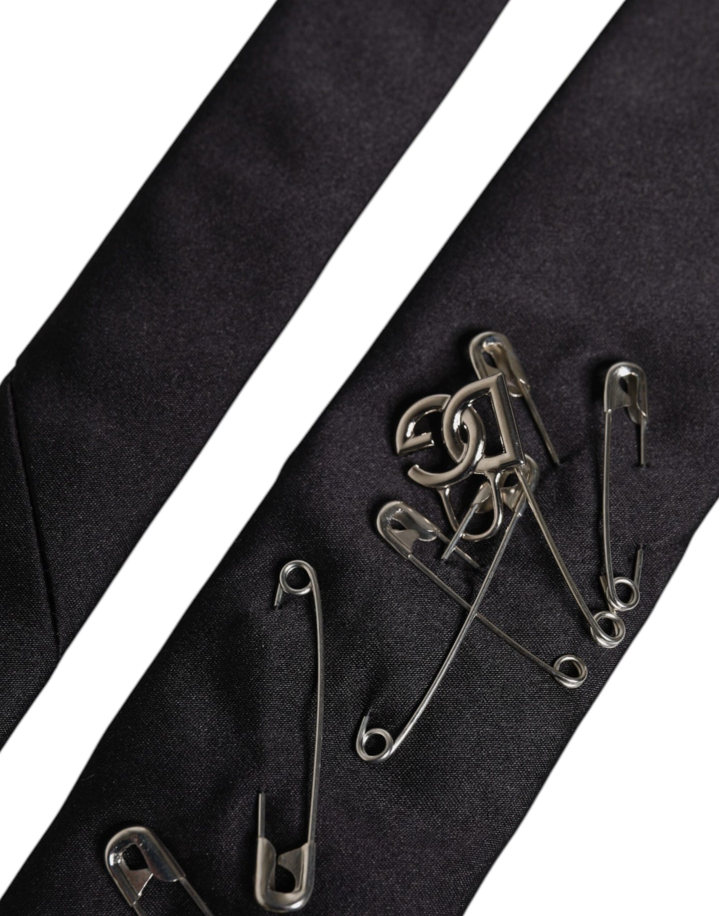 Dolce & Gabbana Black Safety Pins Silk Adjustable Necktie Accessory Tie Curated Luxury Accessories by Orvyn