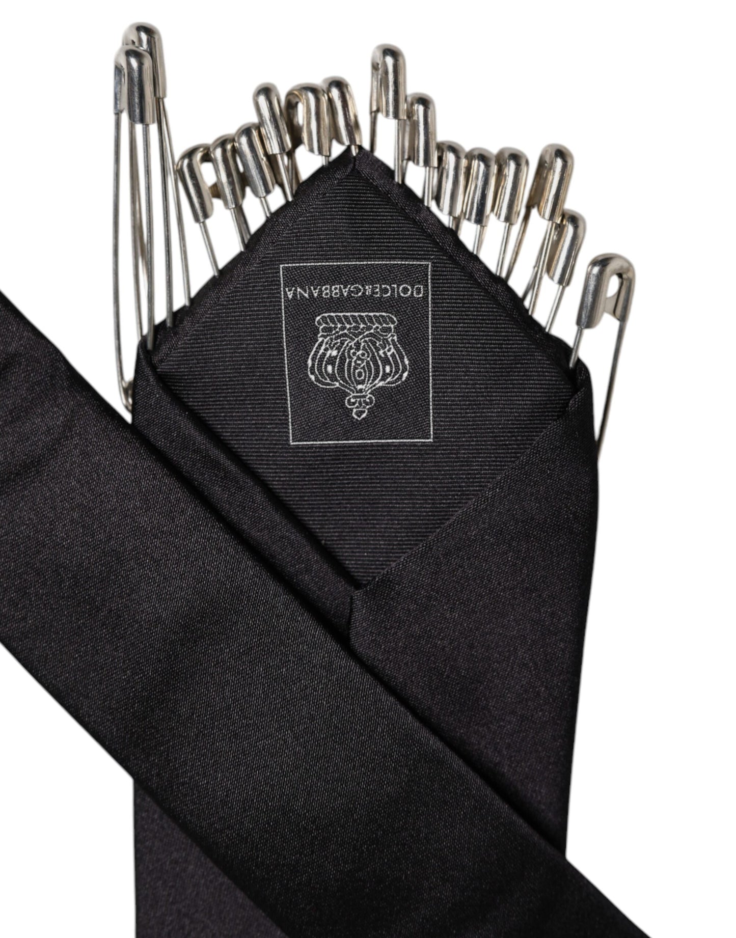 Dolce & Gabbana Black Safety Pins Silk Adjustable Necktie Accessory Tie Curated Luxury Accessories by Orvyn