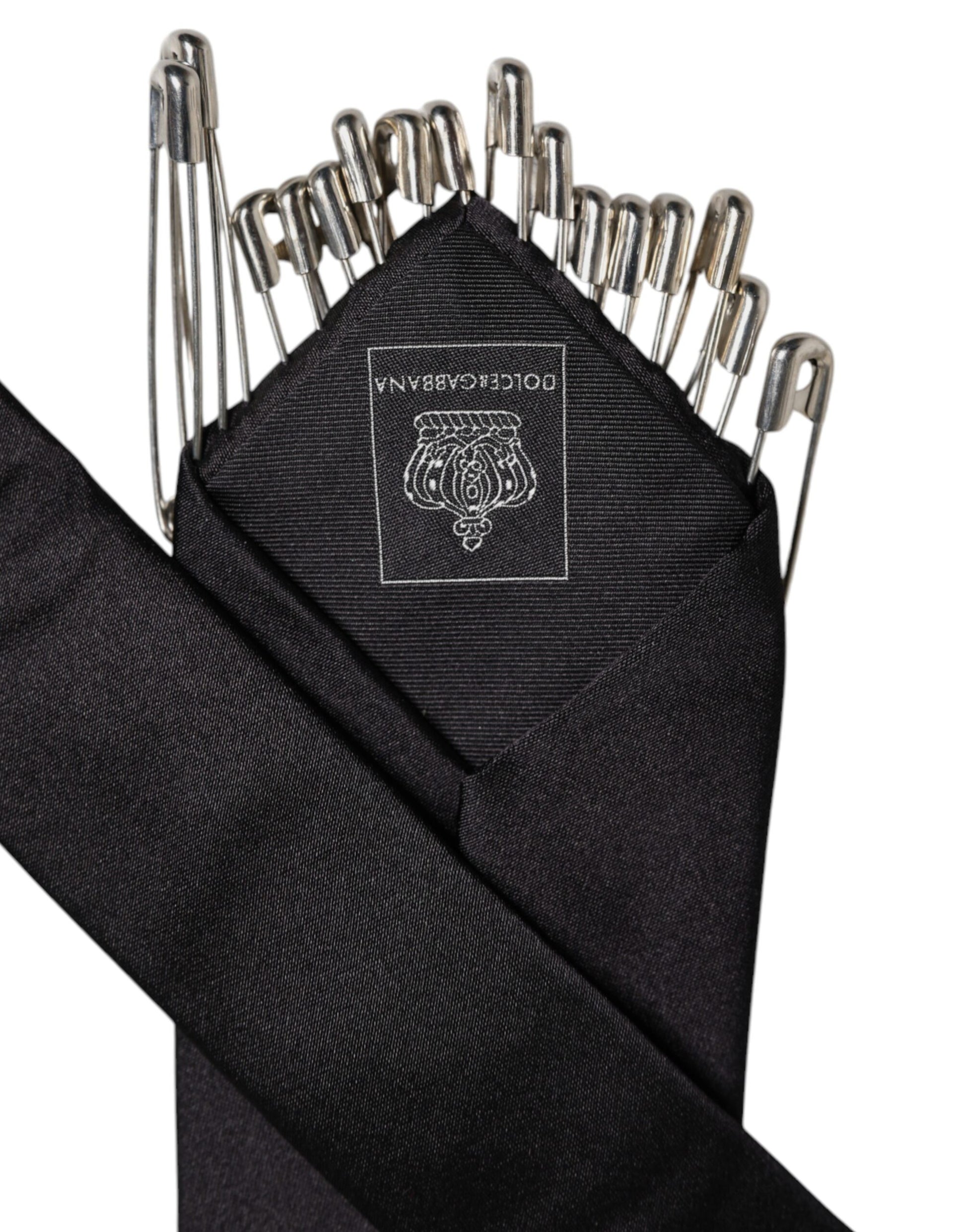 Dolce & Gabbana Black Safety Pins Silk Adjustable Necktie Accessory Tie Curated Luxury Accessories by Orvyn