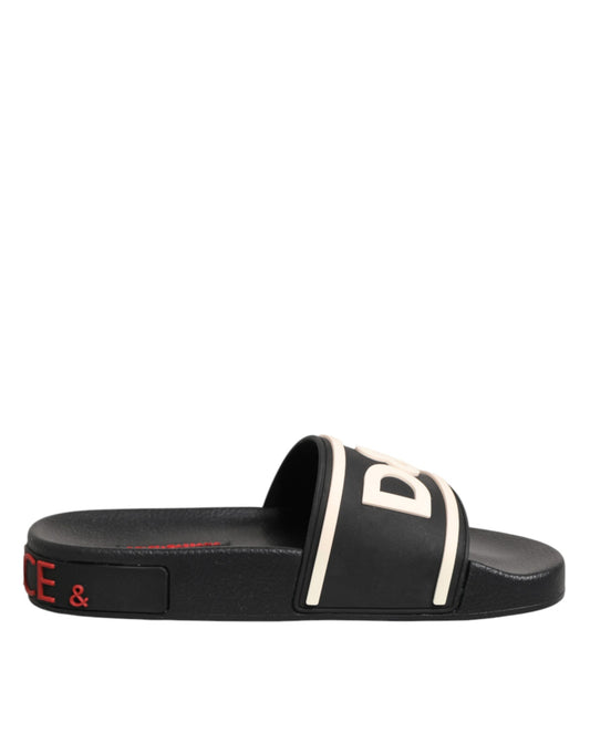 Dolce & Gabbana Black Rubber Slides Sandals Beachwear Shoes Curated Luxury Accessories by Orvyn