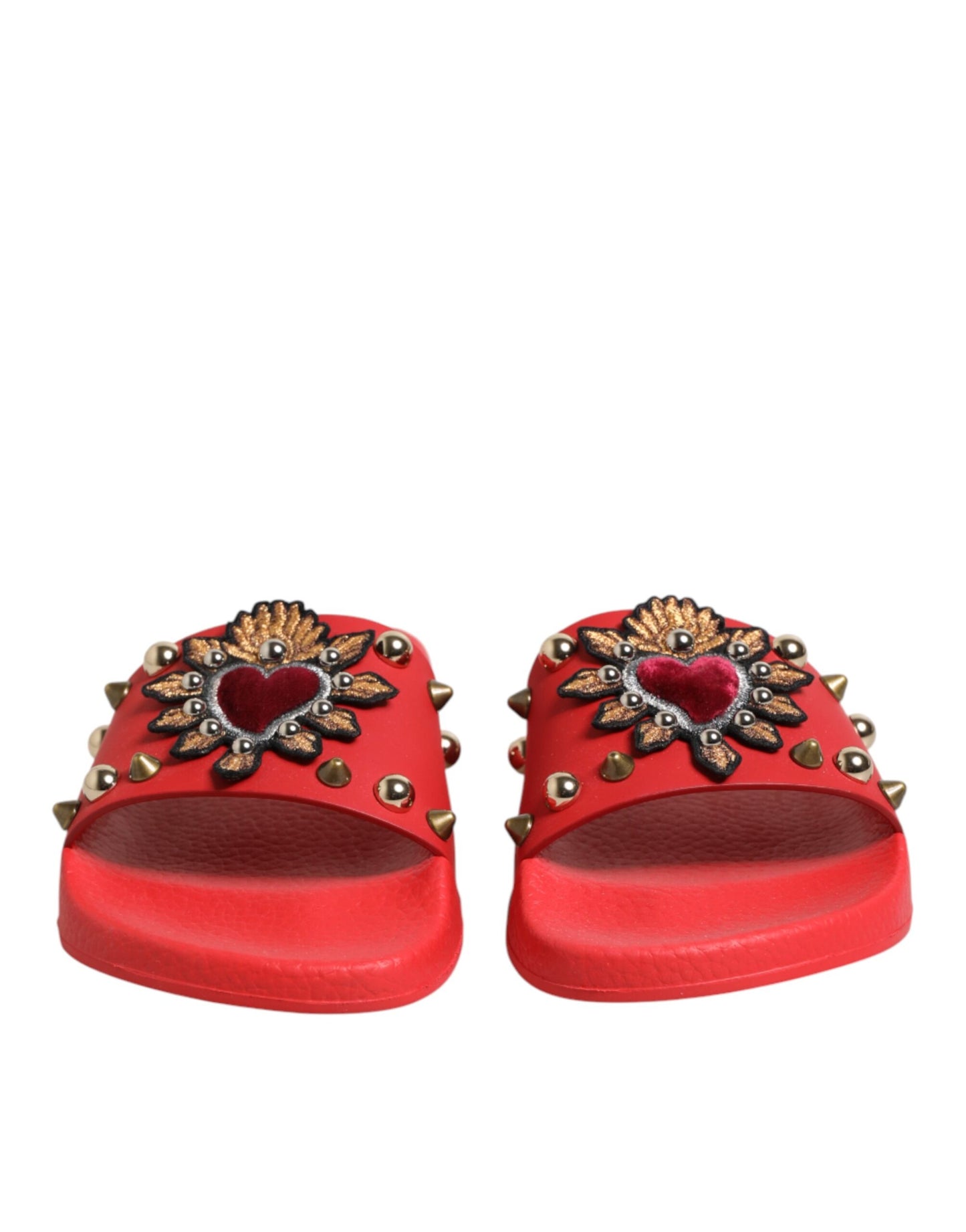 Dolce & Gabbana Red Sacred Heart Stud Slides Beachwear Shoes Curated Luxury Accessories by Orvyn