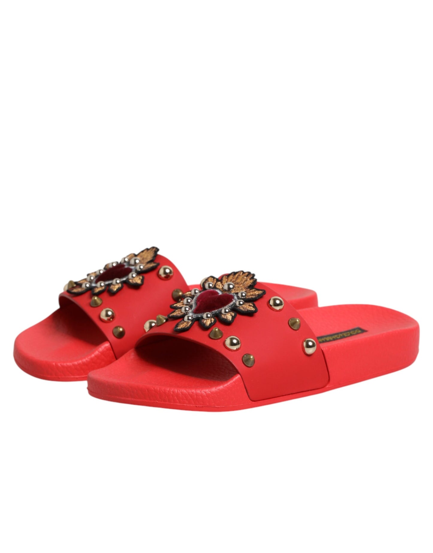 Dolce & Gabbana Red Sacred Heart Stud Slides Beachwear Shoes Curated Luxury Accessories by Orvyn