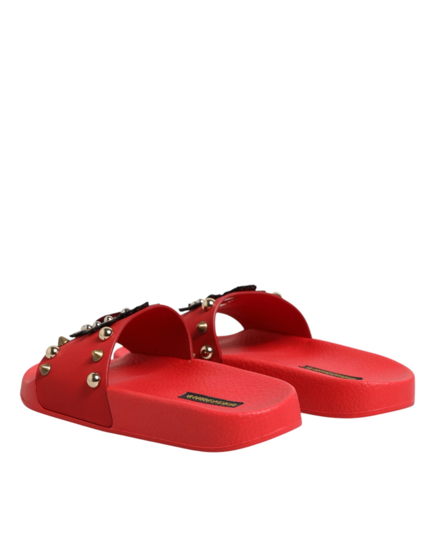 Dolce & Gabbana Red Sacred Heart Stud Slides Beachwear Shoes Curated Luxury Accessories by Orvyn