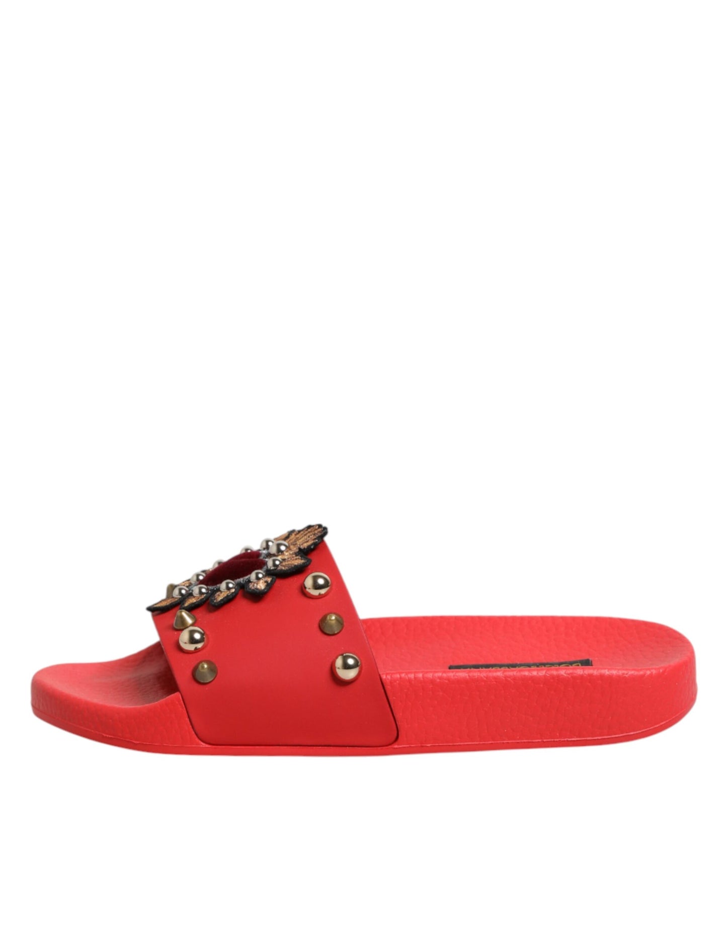 Dolce & Gabbana Red Sacred Heart Stud Slides Beachwear Shoes Curated Luxury Accessories by Orvyn