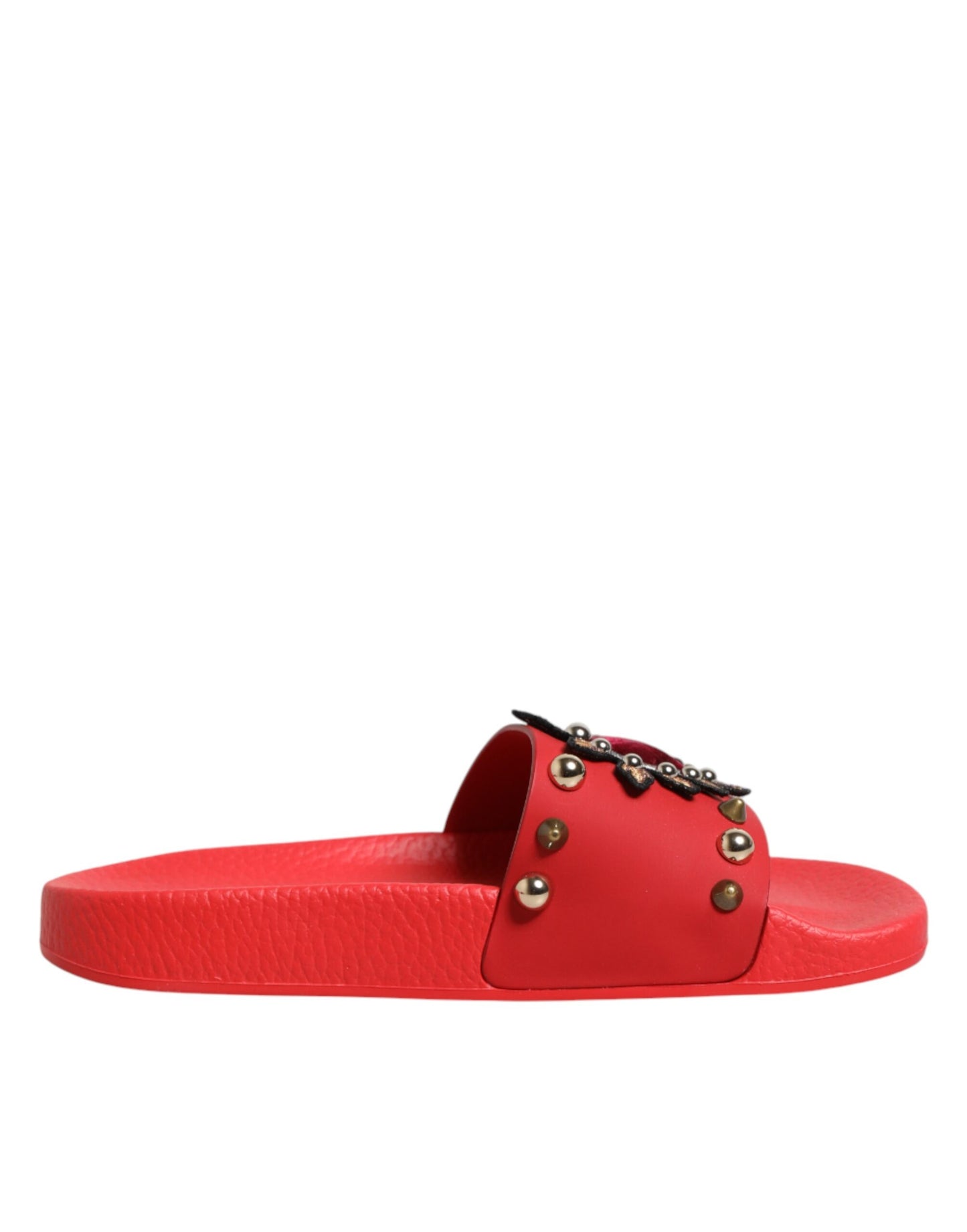 Dolce & Gabbana Red Sacred Heart Stud Slides Beachwear Shoes Curated Luxury Accessories by Orvyn