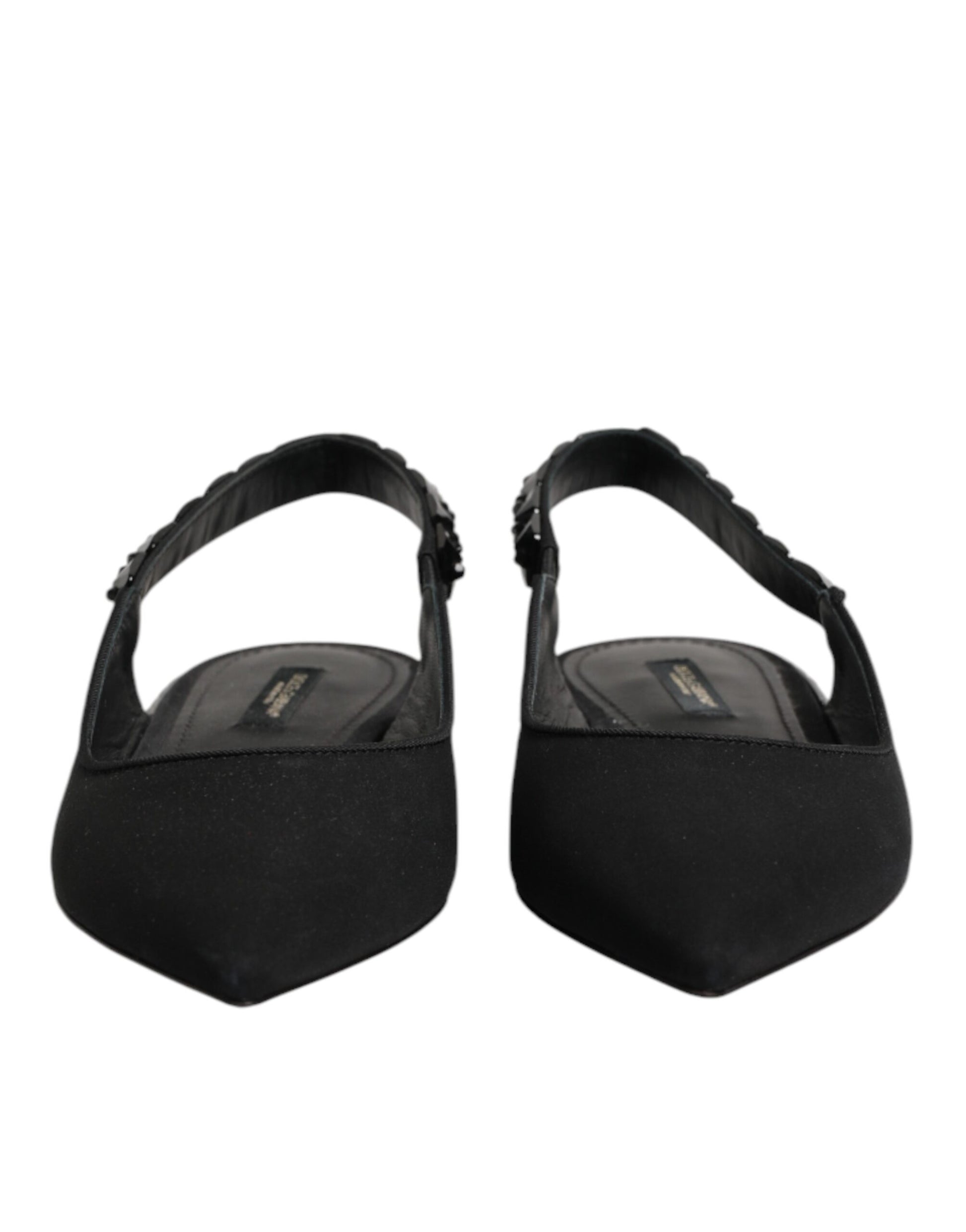Dolce & Gabbana Black Crystal Charmeuse Slingback Shoes Curated Luxury Accessories by Orvyn