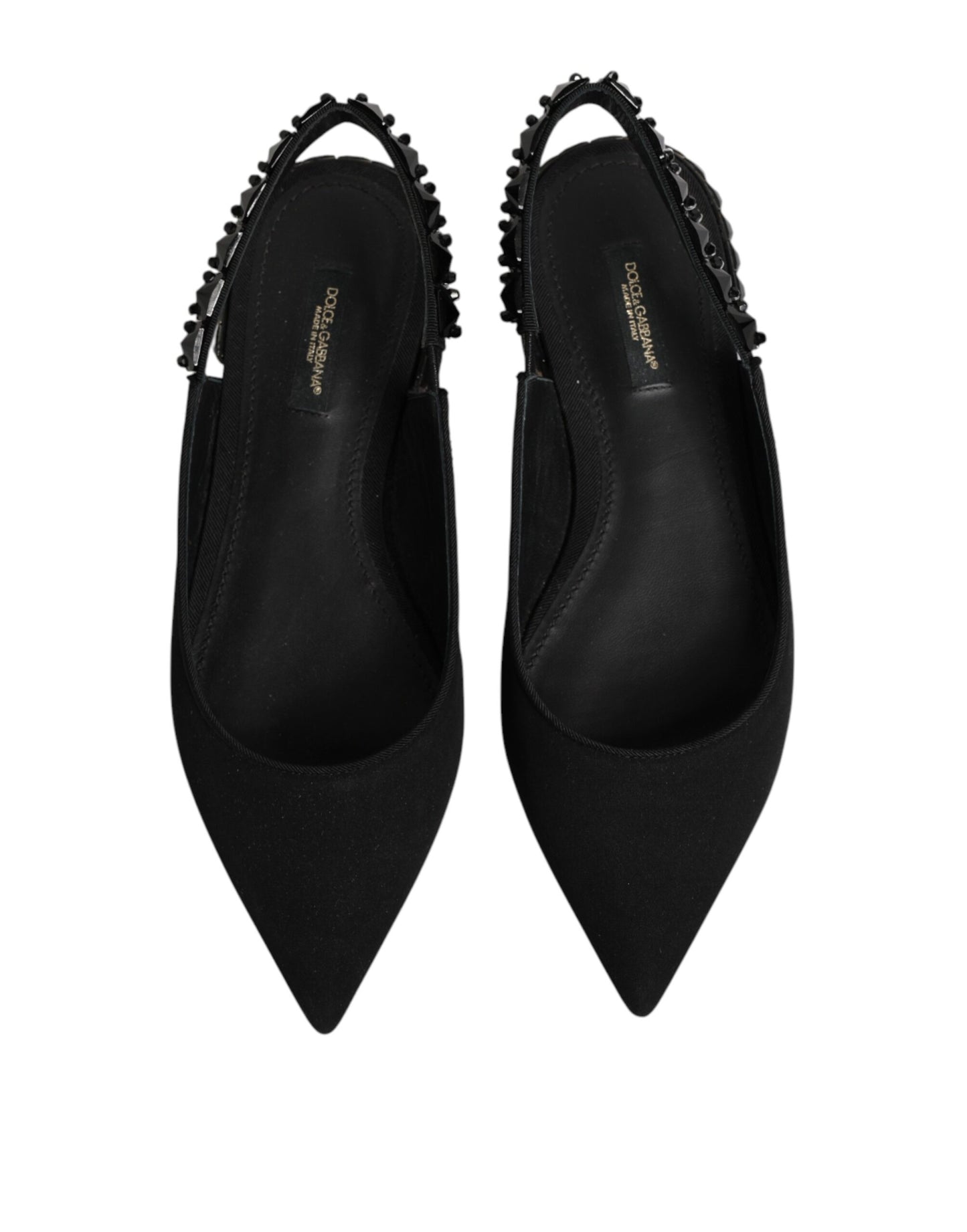 Dolce & Gabbana Black Crystal Charmeuse Slingback Shoes Curated Luxury Accessories by Orvyn