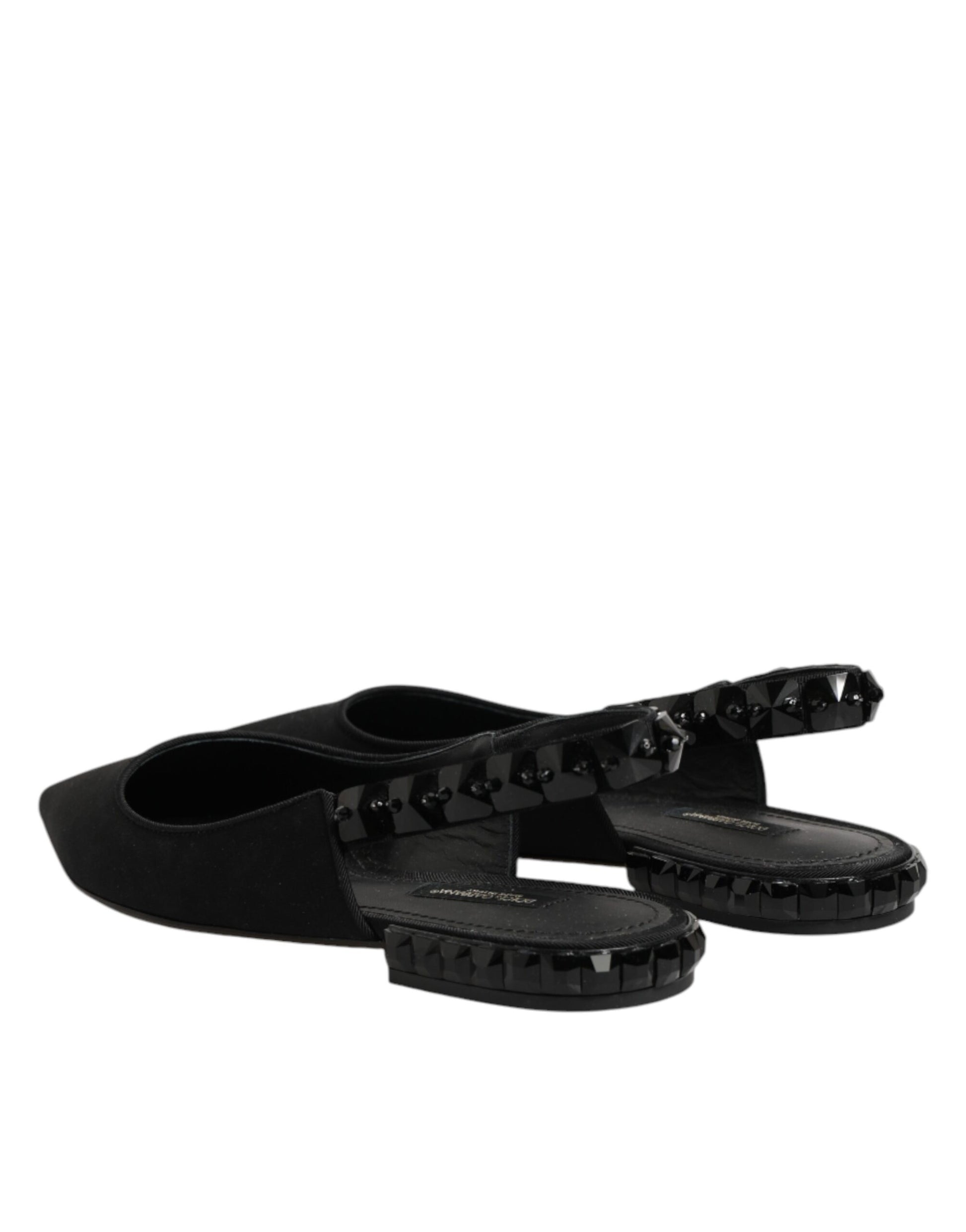 Dolce & Gabbana Black Crystal Charmeuse Slingback Shoes Curated Luxury Accessories by Orvyn