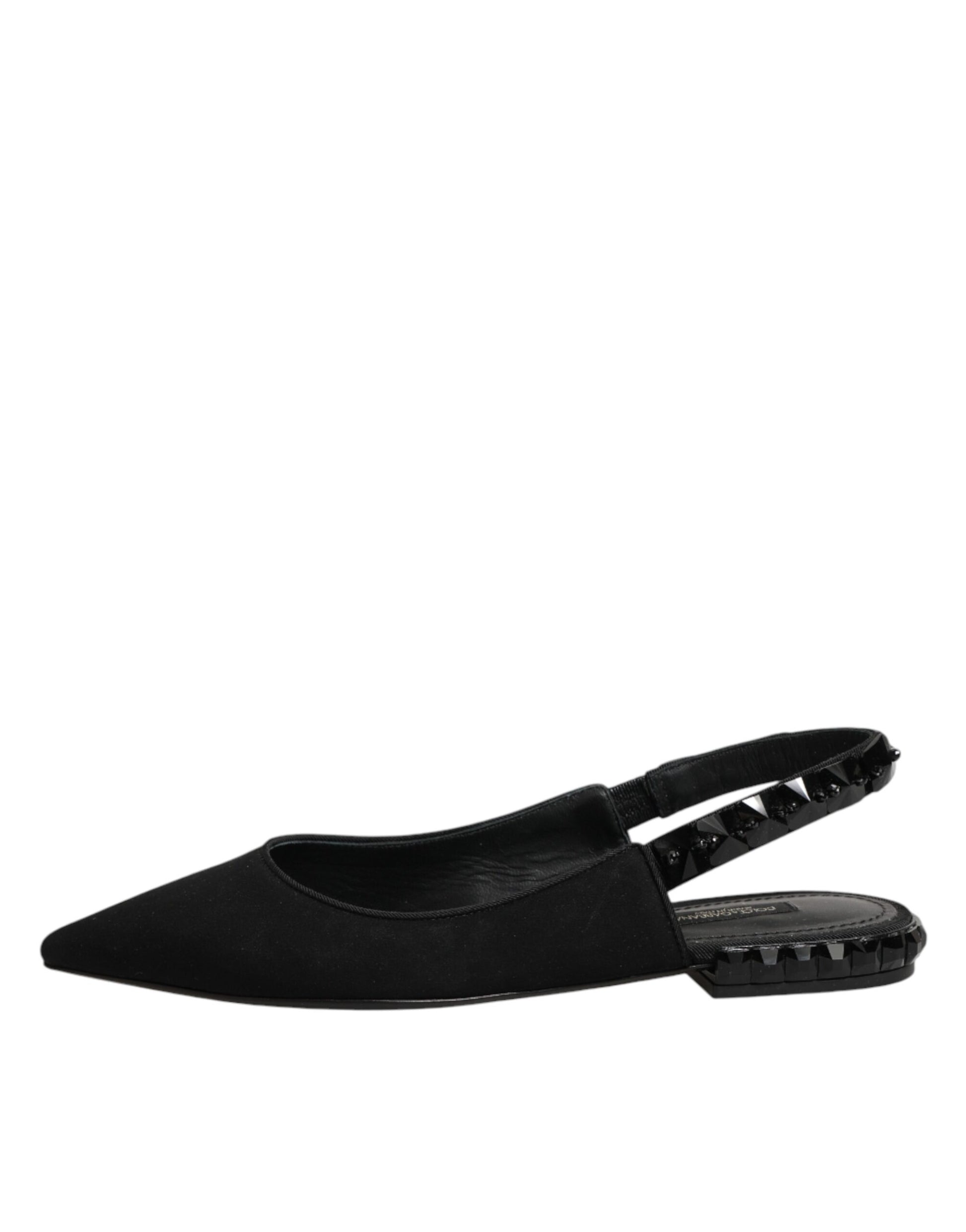 Dolce & Gabbana Black Crystal Charmeuse Slingback Shoes Curated Luxury Accessories by Orvyn