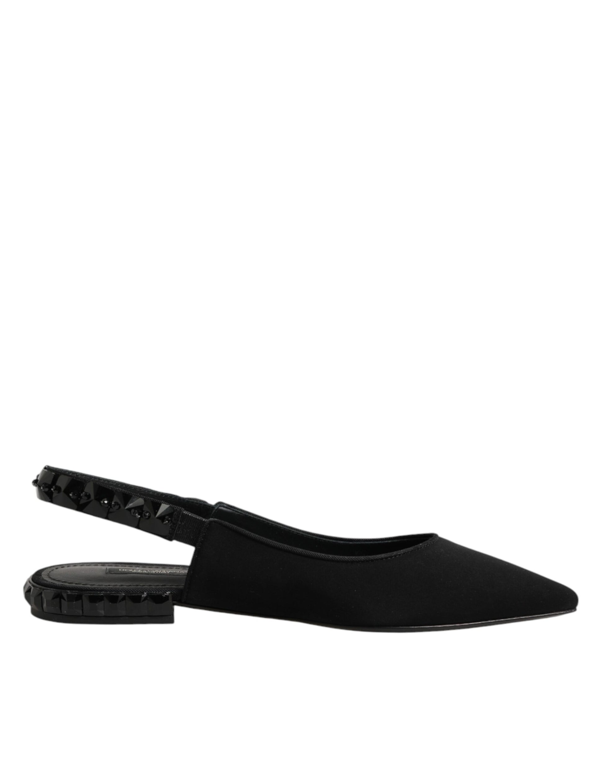 Dolce & Gabbana Black Crystal Charmeuse Slingback Shoes Curated Luxury Accessories by Orvyn