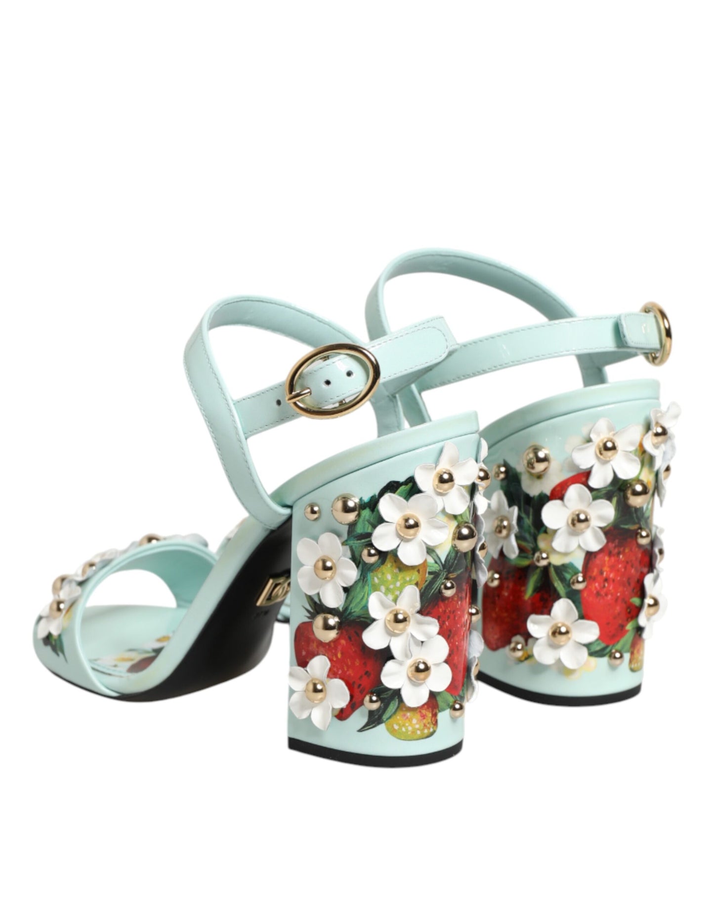 Dolce & Gabbana Mint Green Floral Studs Heels Sandals Shoes Curated Luxury Accessories by Orvyn