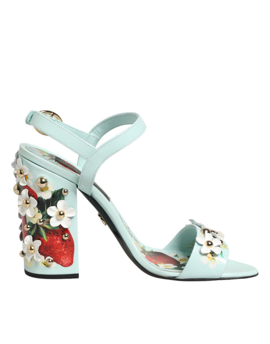 Dolce & Gabbana Mint Green Floral Studs Heels Sandals Shoes Curated Luxury Accessories by Orvyn