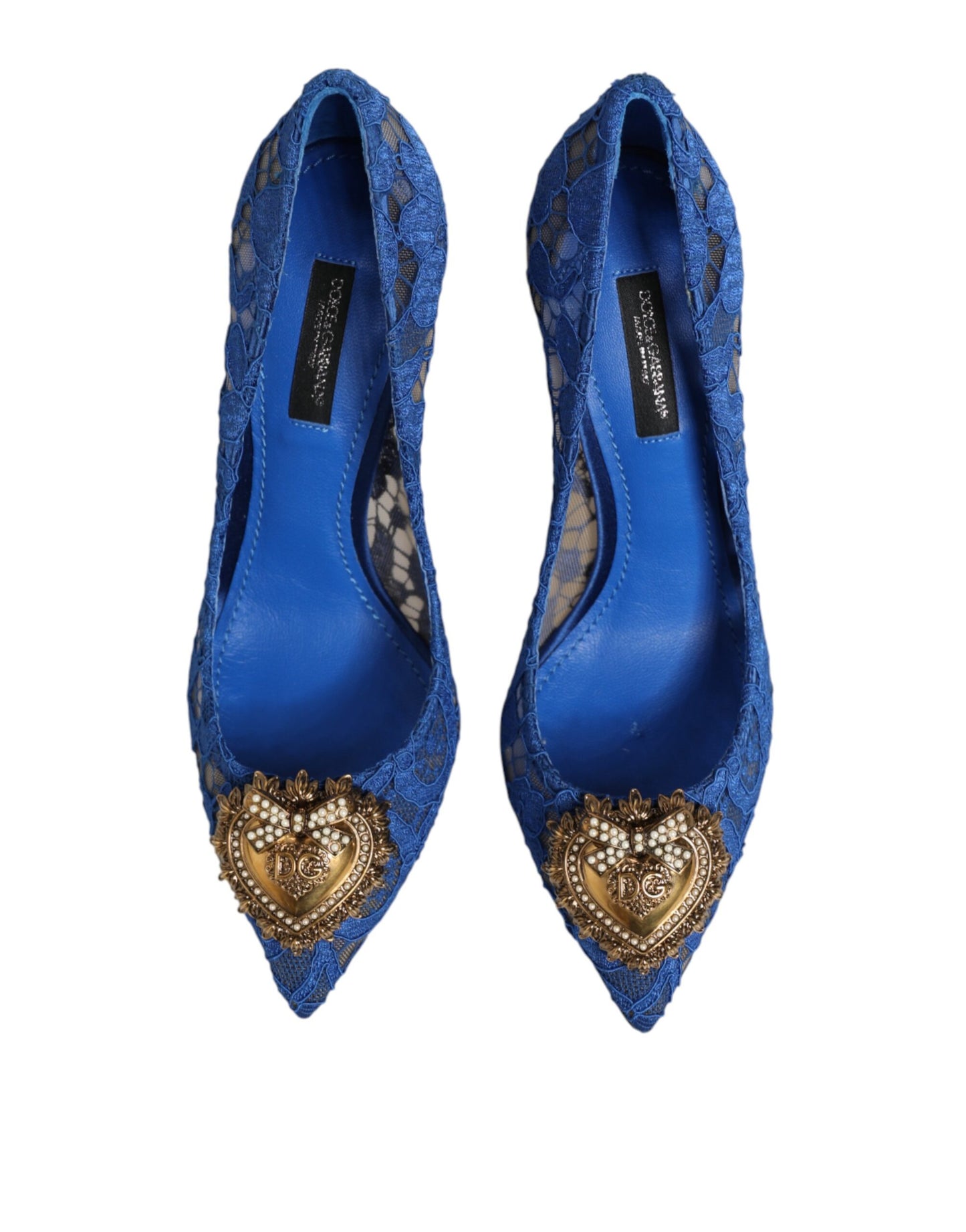 Dolce & Gabbana Blue Taormina Lace DEVOTION Pumps Shoes \ Curated Luxury Accessories by Orvyn