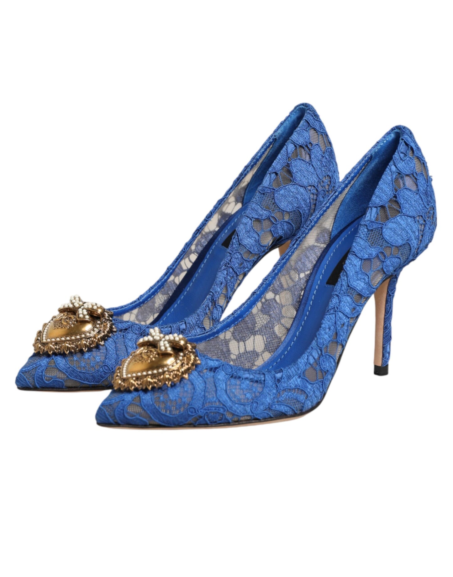 Dolce & Gabbana Blue Taormina Lace DEVOTION Pumps Shoes \ Curated Luxury Accessories by Orvyn