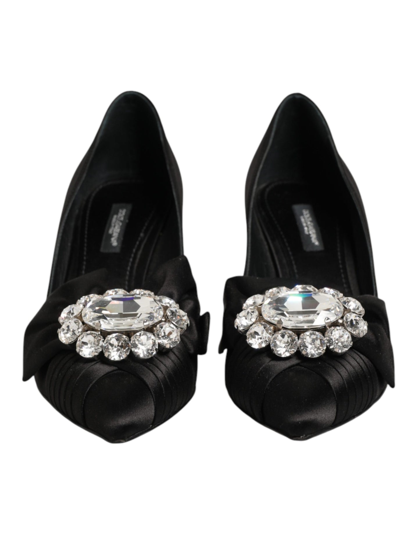 Dolce & Gabbana Black Satin Bow Crystal Embellishment Pumps Shoes Curated Luxury Accessories by Orvyn