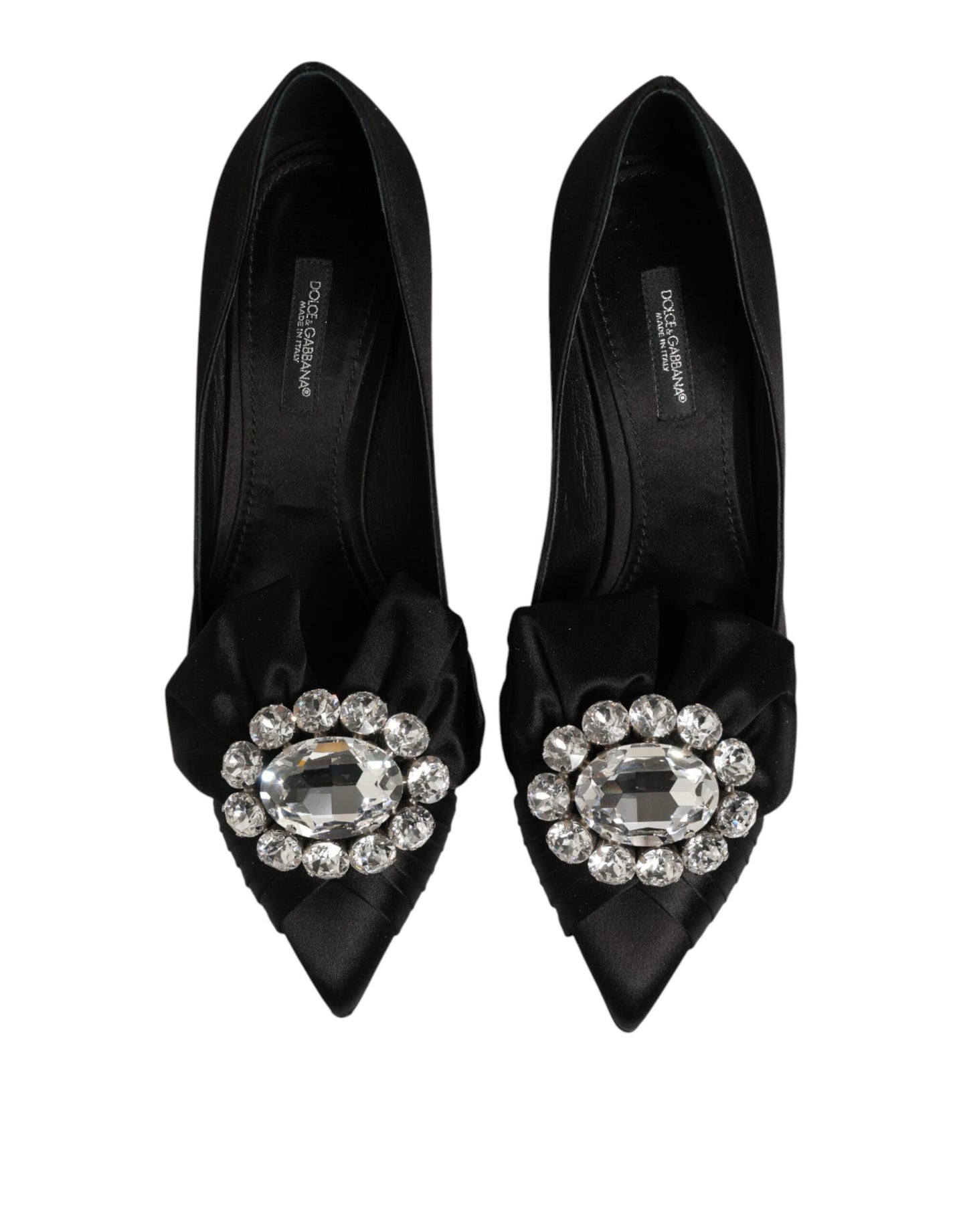 Dolce & Gabbana Black Satin Bow Crystal Embellishment Pumps Shoes Curated Luxury Accessories by Orvyn