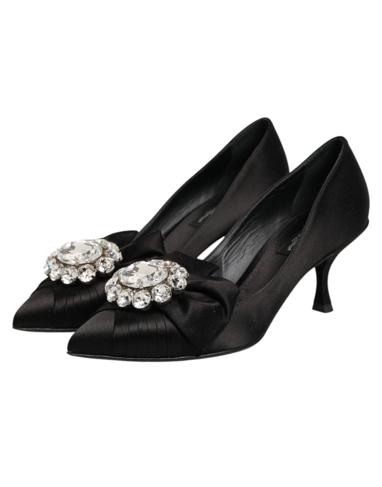Dolce & Gabbana Black Satin Bow Crystal Embellishment Pumps Shoes Curated Luxury Accessories by Orvyn
