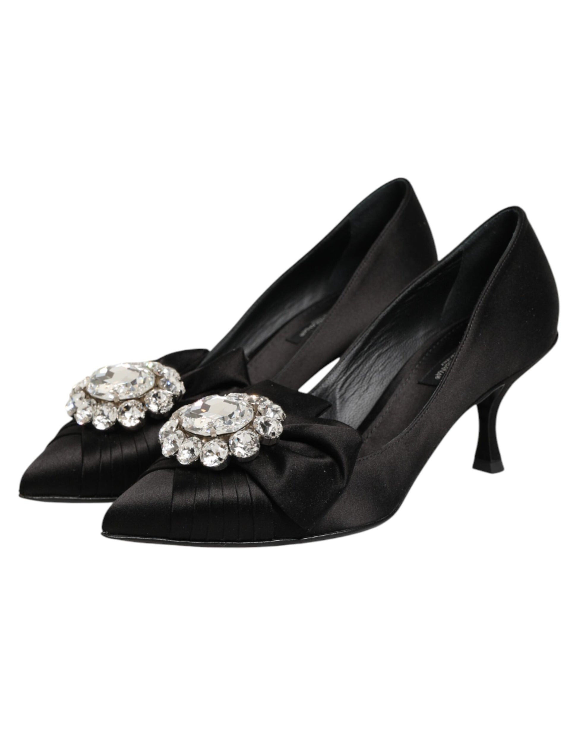 Dolce & Gabbana Black Satin Bow Crystal Embellishment Pumps Shoes Curated Luxury Accessories by Orvyn