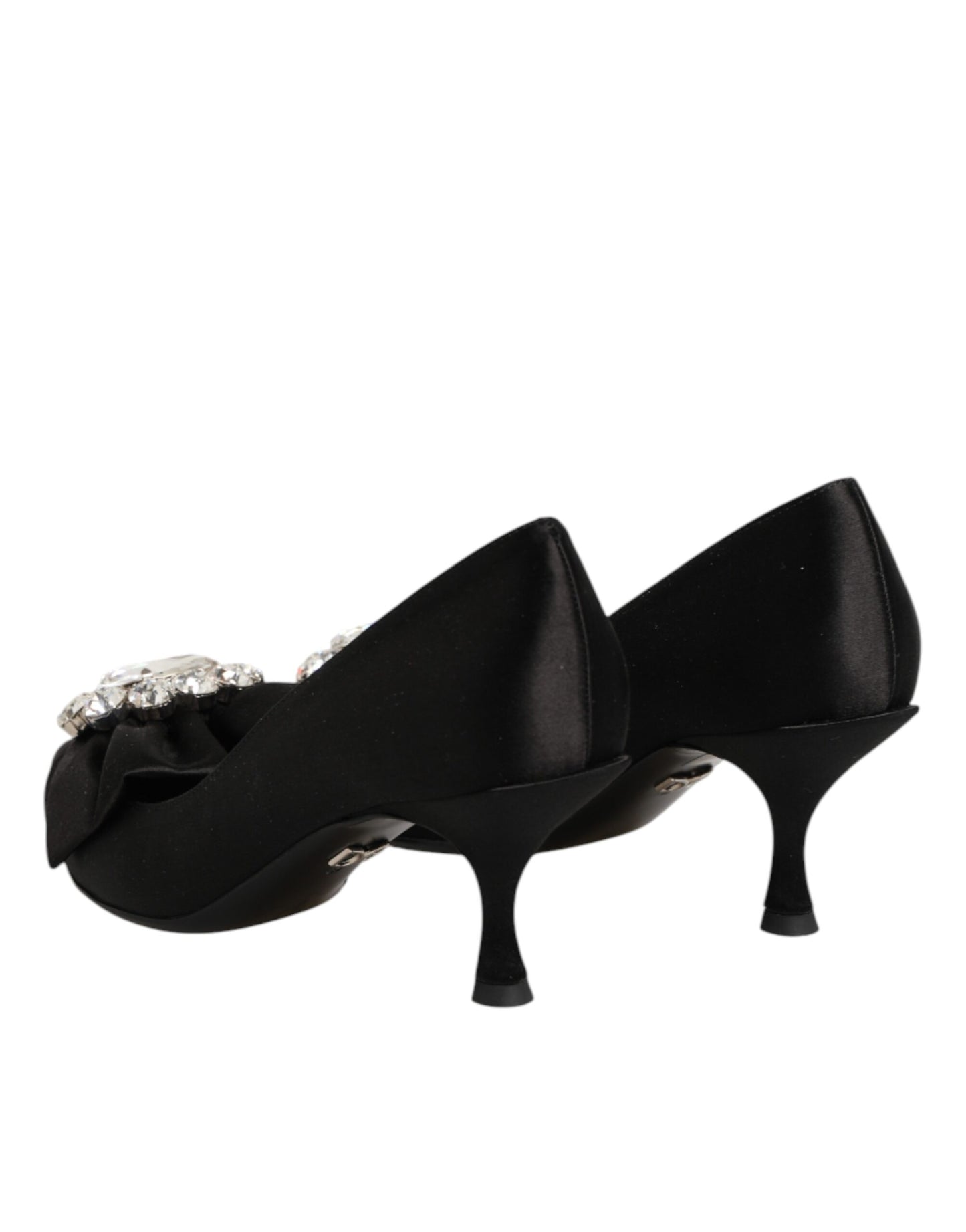 Dolce & Gabbana Black Satin Bow Crystal Embellishment Pumps Shoes Curated Luxury Accessories by Orvyn