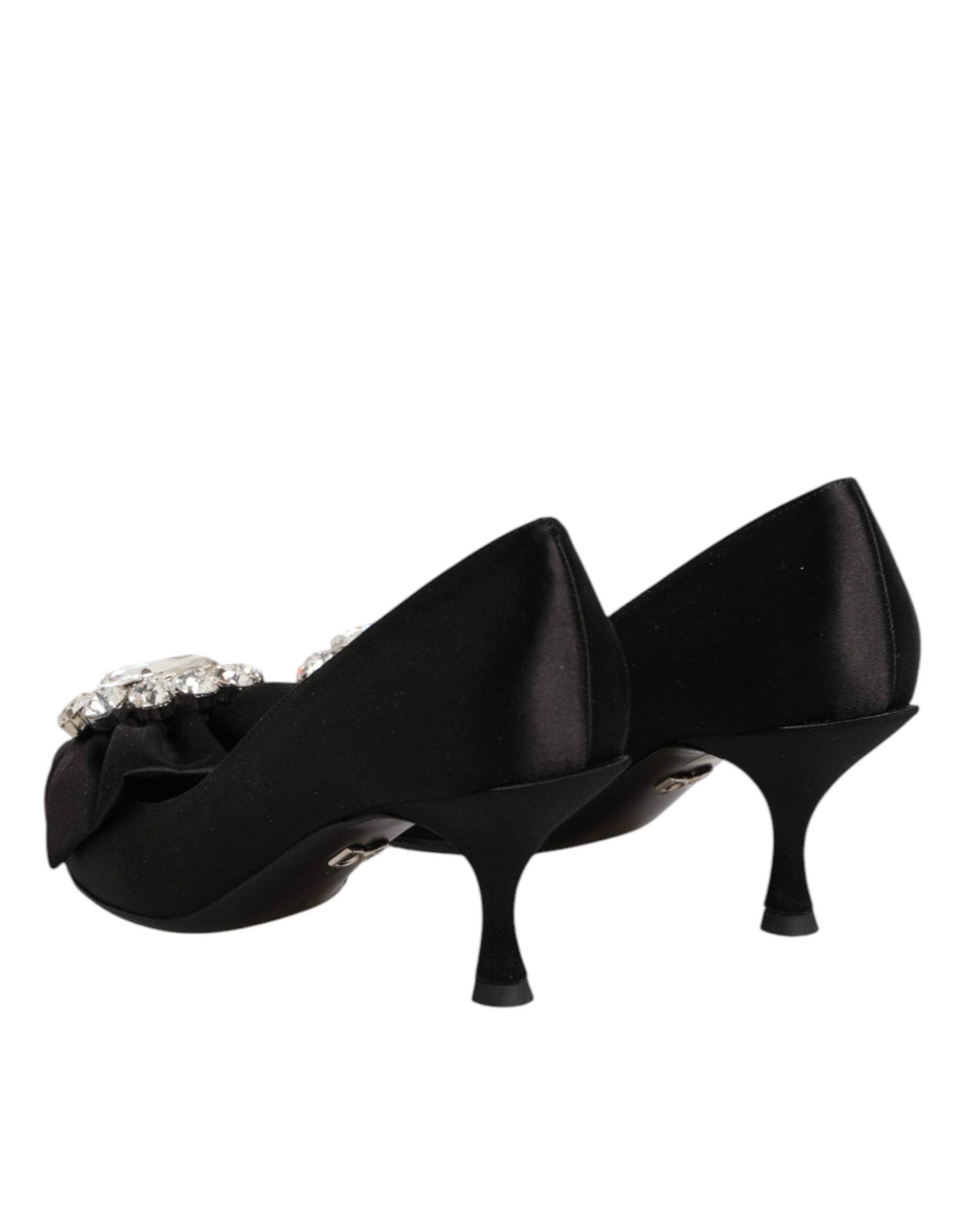 Dolce & Gabbana Black Satin Bow Crystal Embellishment Pumps Shoes Curated Luxury Accessories by Orvyn