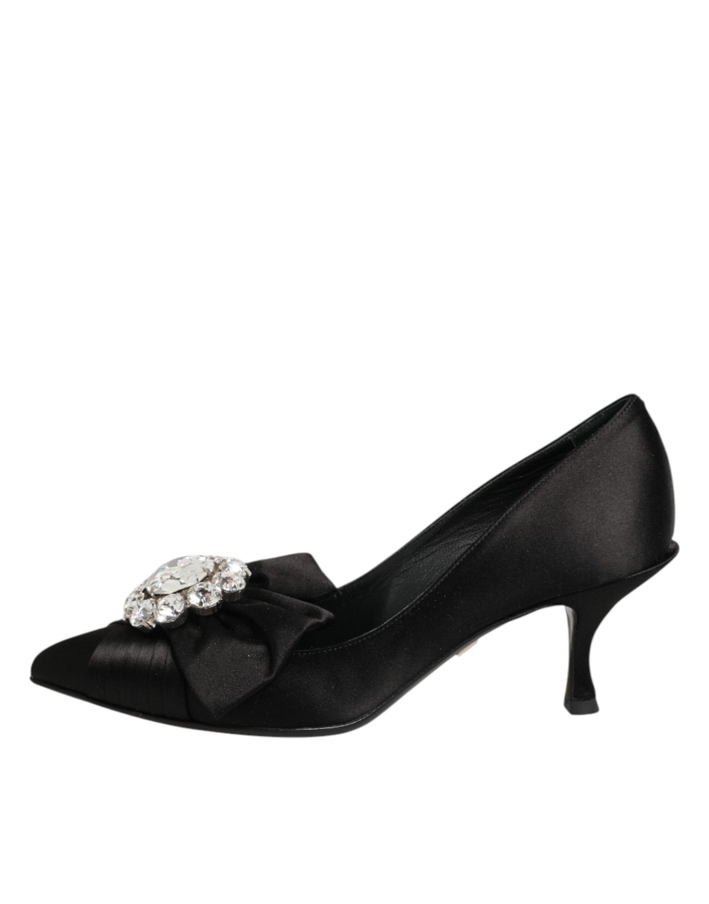 Dolce & Gabbana Black Satin Bow Crystal Embellishment Pumps Shoes Curated Luxury Accessories by Orvyn