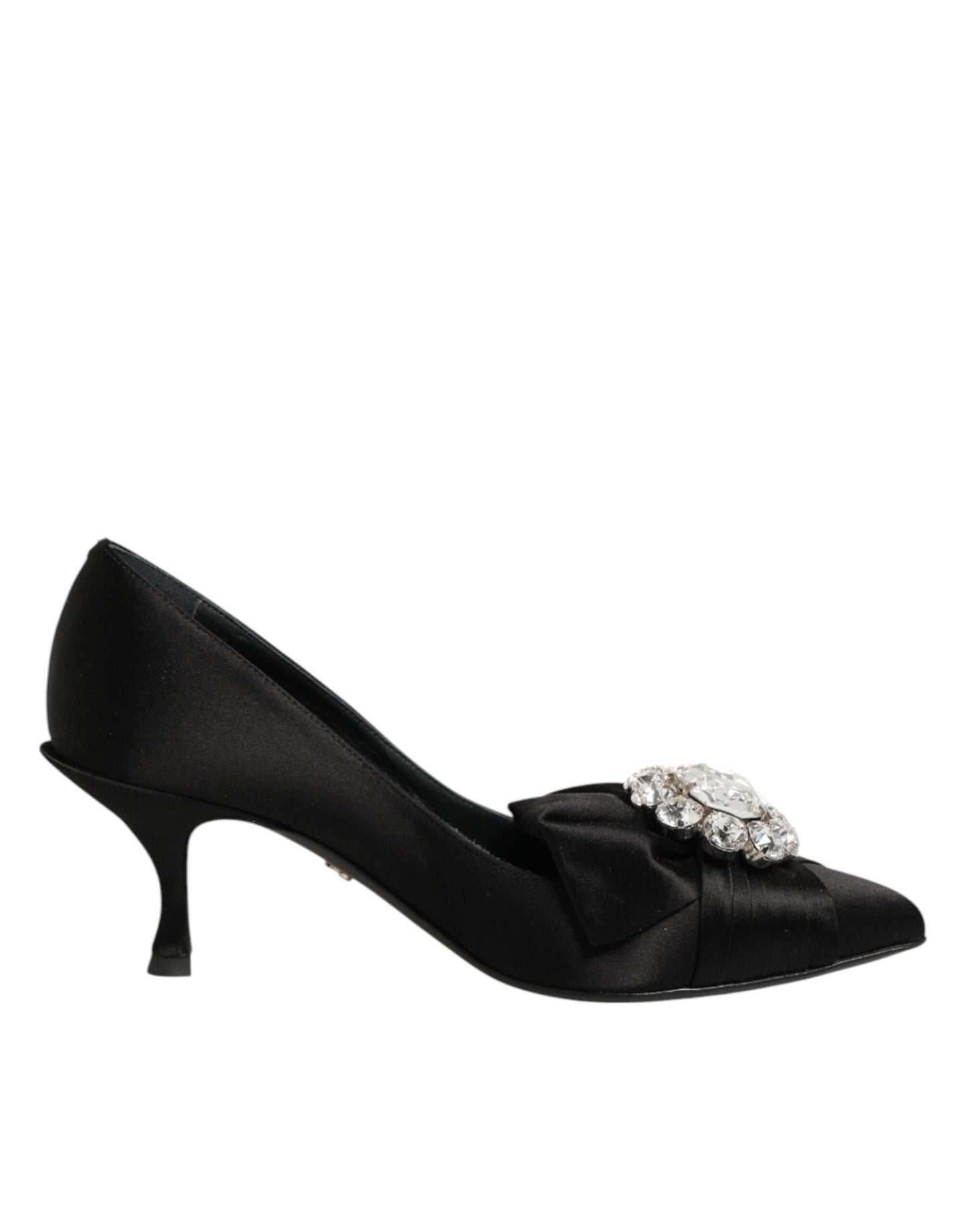 Dolce & Gabbana Black Satin Bow Crystal Embellishment Pumps Shoes Curated Luxury Accessories by Orvyn