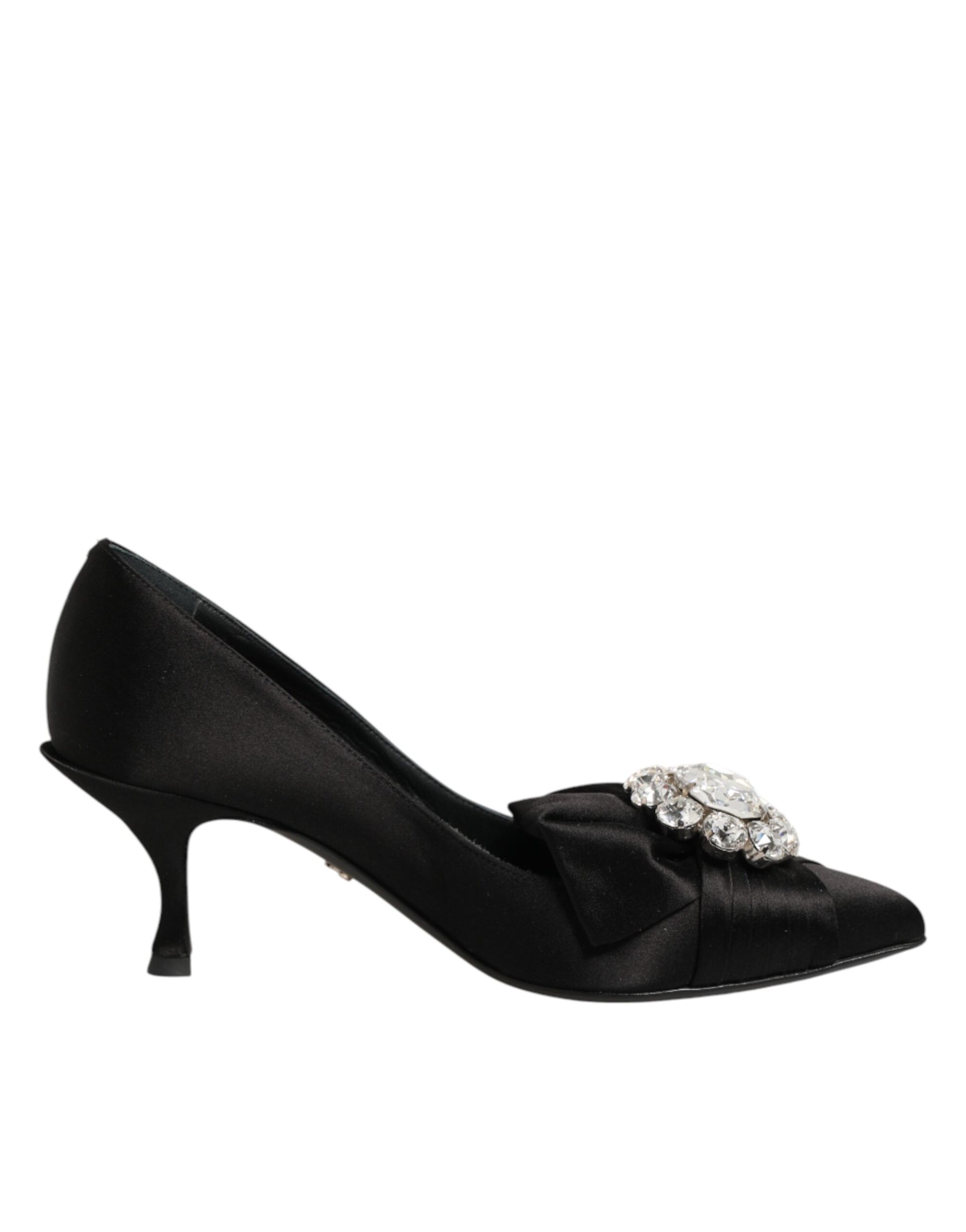 Dolce & Gabbana Black Satin Bow Crystal Embellishment Pumps Shoes Curated Luxury Accessories by Orvyn