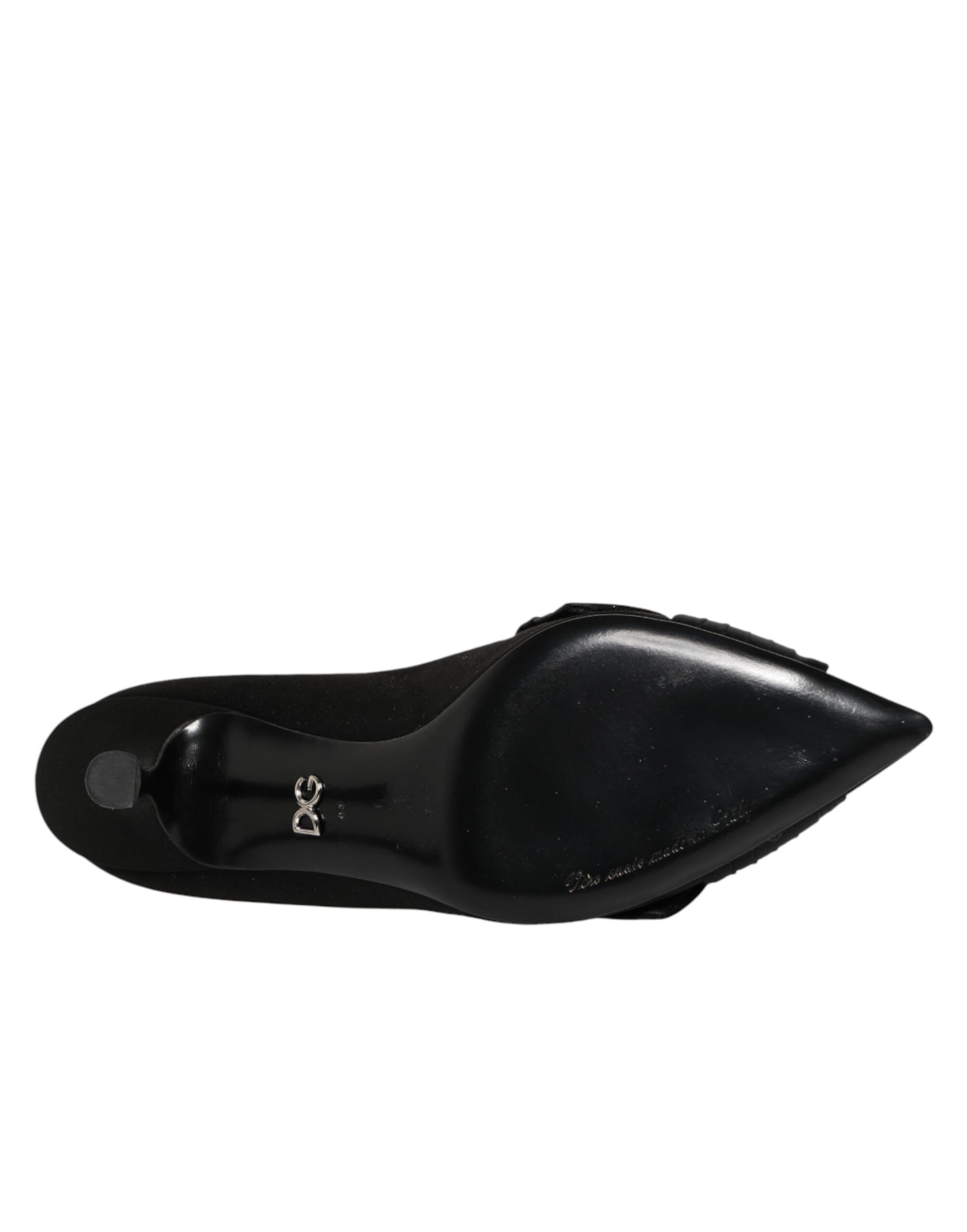 Dolce & Gabbana Black Satin Bow Crystal Embellishment Pumps Shoes Curated Luxury Accessories by Orvyn
