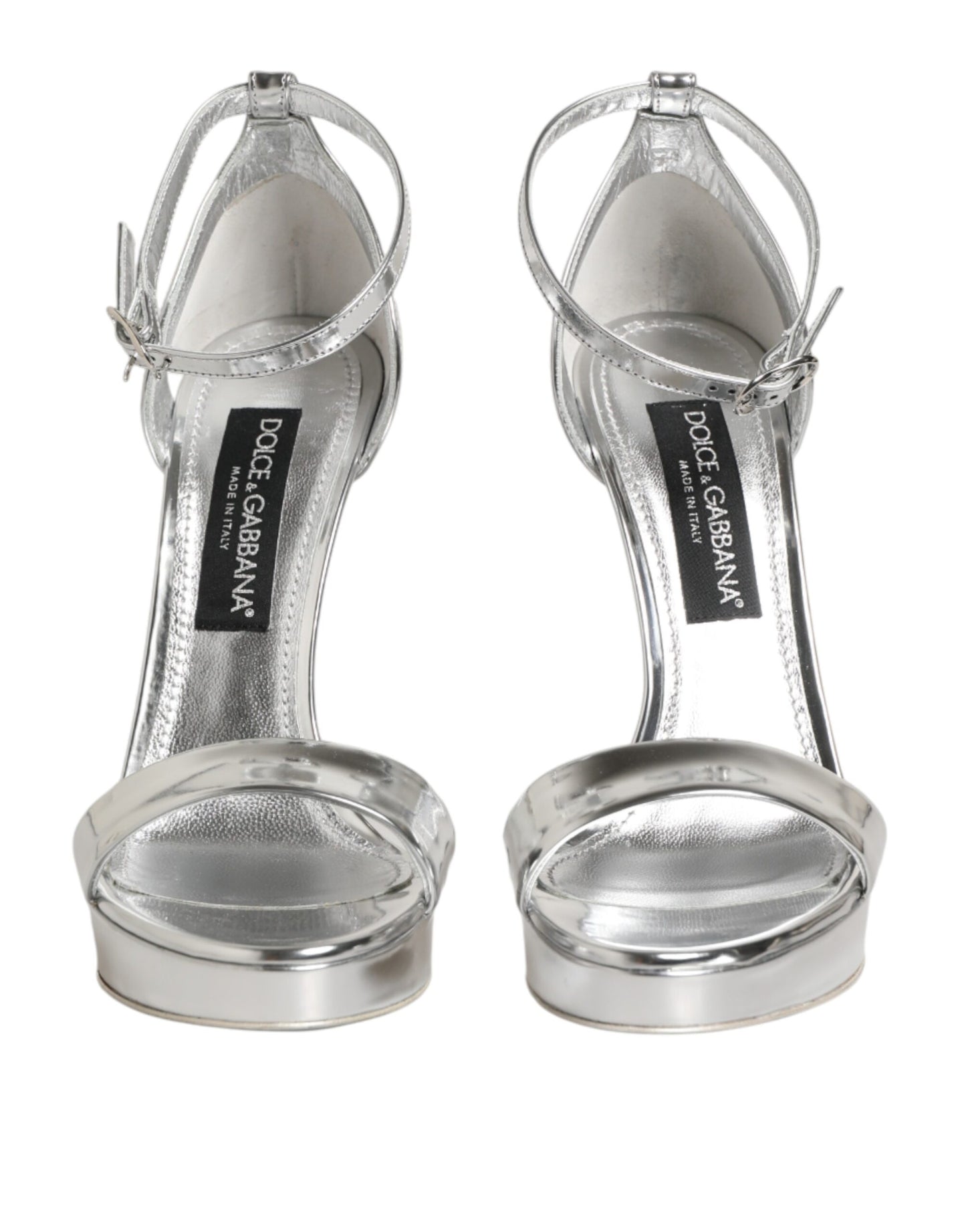 Dolce & Gabbana Silver Leather Platform Keira Sandals Shoes Curated Luxury Accessories by Orvyn