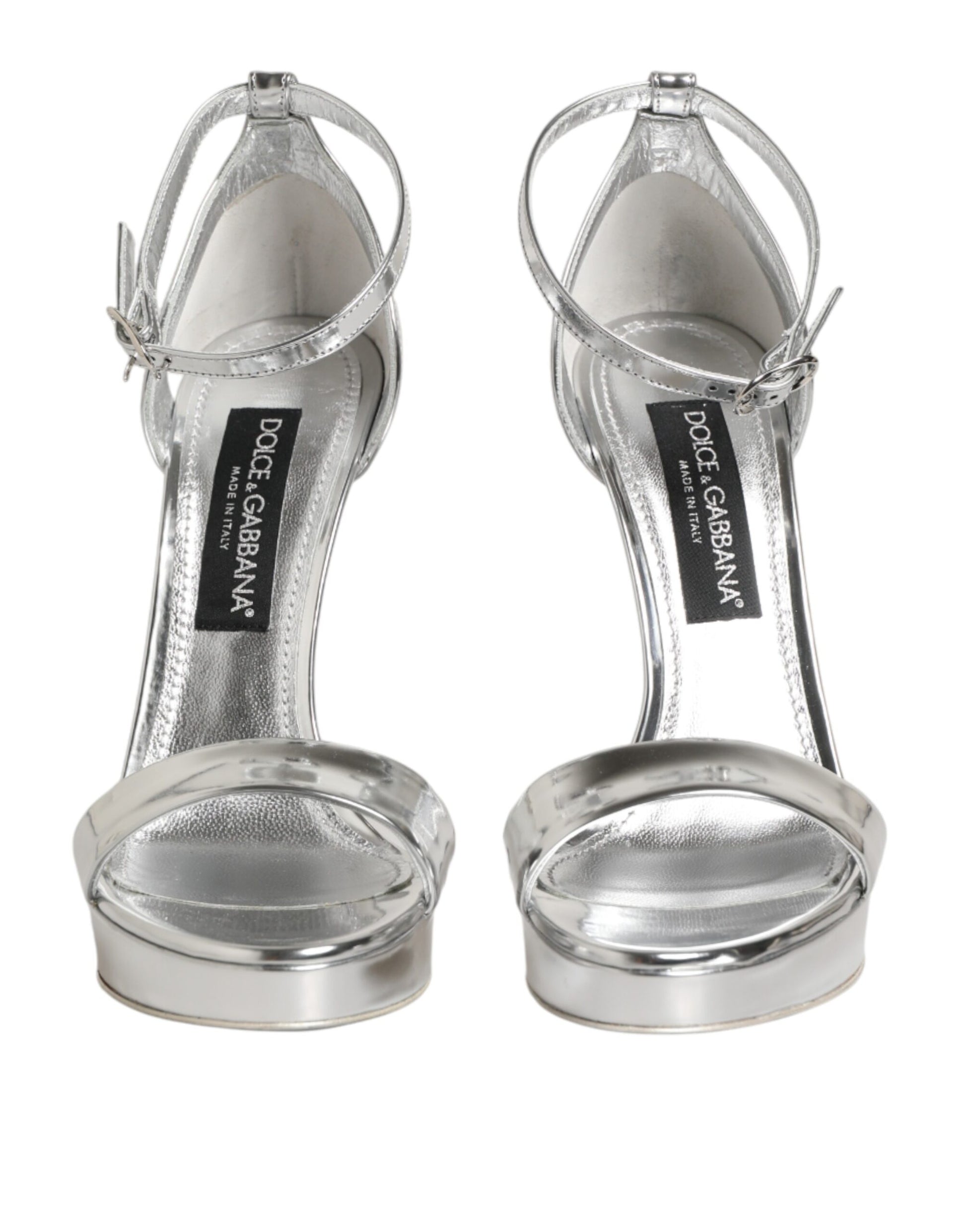 Dolce & Gabbana Silver Leather Platform Keira Sandals Shoes Curated Luxury Accessories by Orvyn