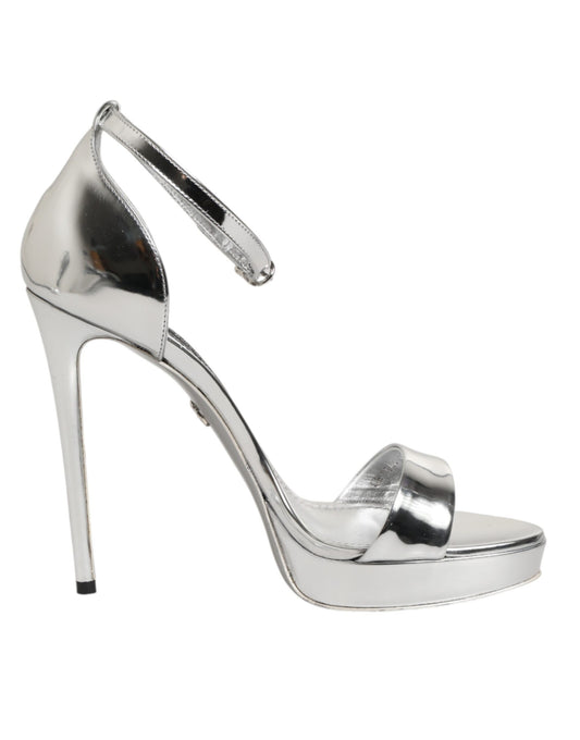 Dolce & Gabbana Silver Leather Platform Keira Sandals Shoes Curated Luxury Accessories by Orvyn