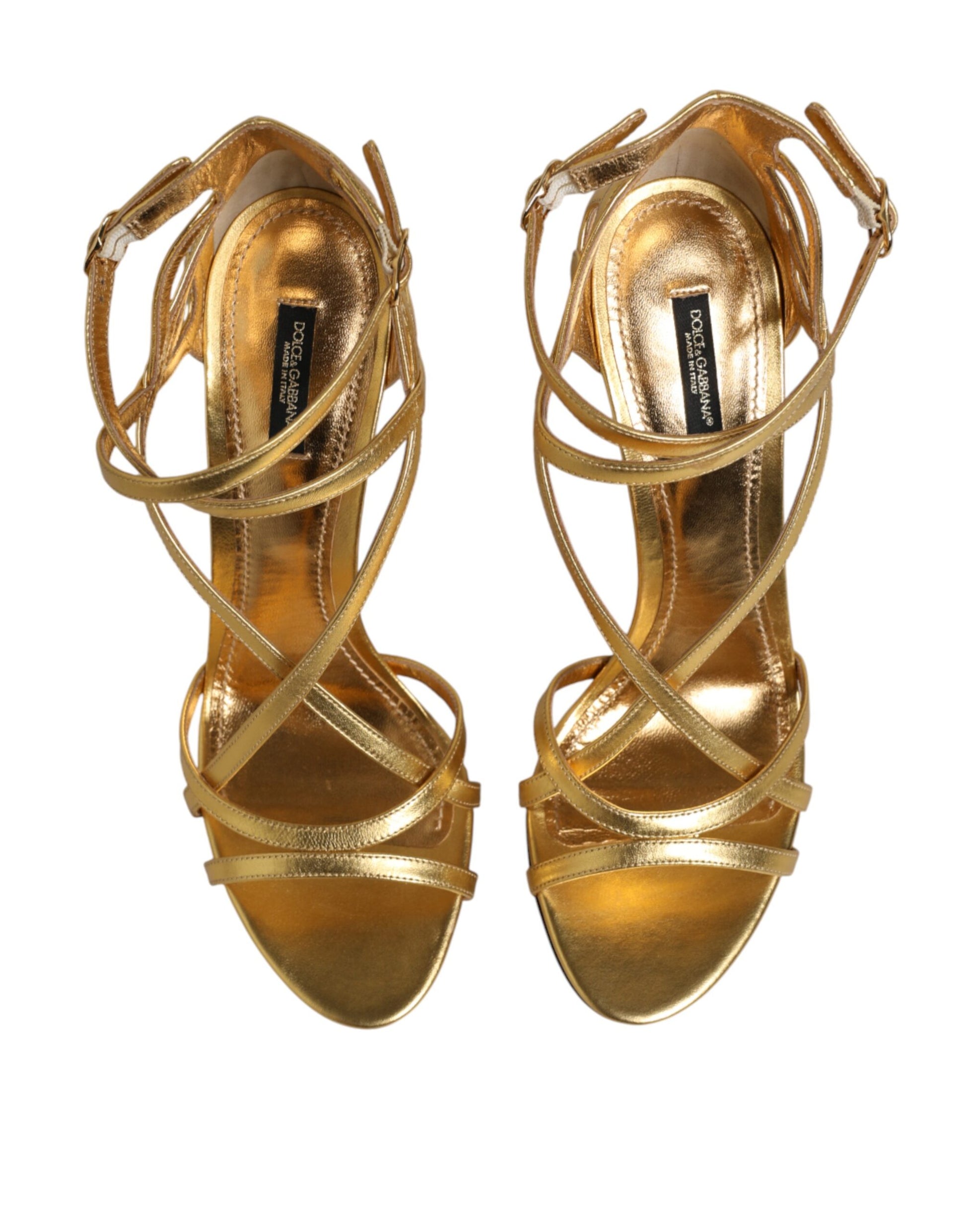 Dolce & Gabbana Gold Leather Keira Heels Sandals Shoes Curated Luxury Accessories by Orvyn