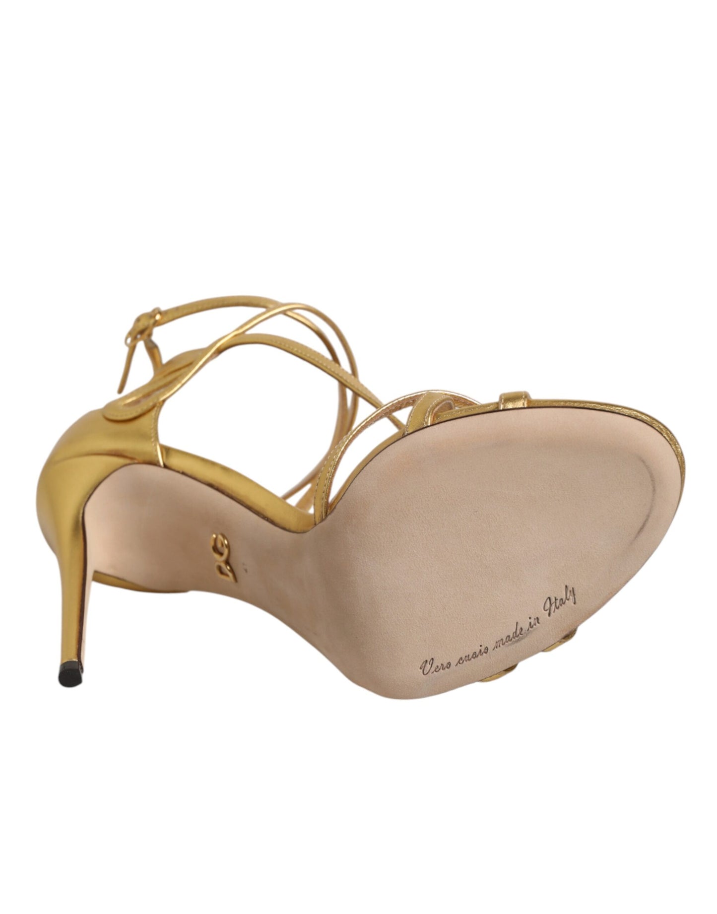 Dolce & Gabbana Gold Leather Keira Heels Sandals Shoes Curated Luxury Accessories by Orvyn