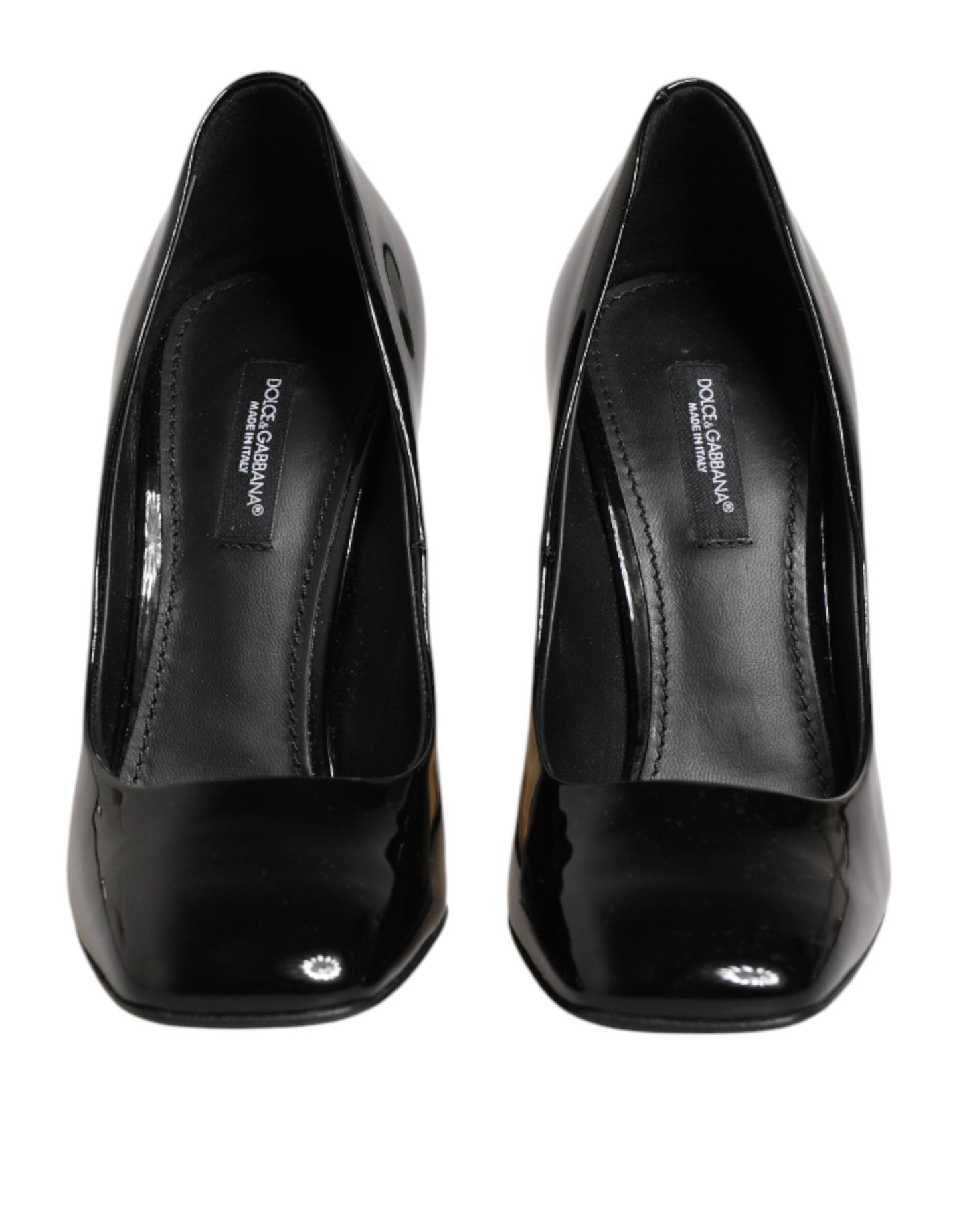 Dolce & Gabbana Black Gold Patent Leather Logo Heels Pumps Shoes Curated Luxury Accessories by Orvyn