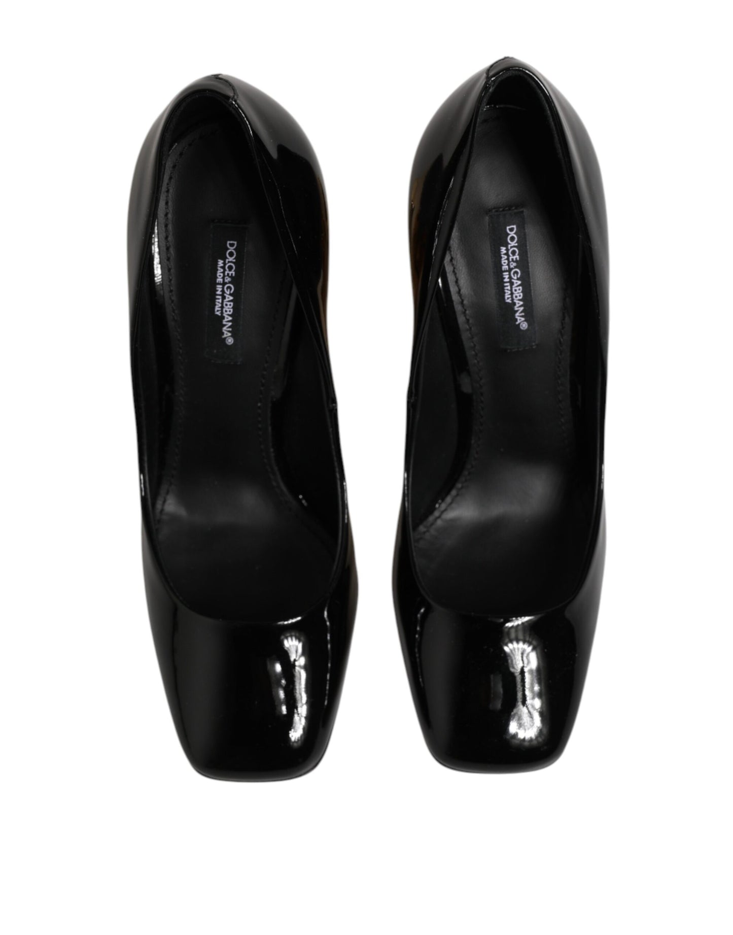 Dolce & Gabbana Black Gold Patent Leather Logo Heels Pumps Shoes Curated Luxury Accessories by Orvyn