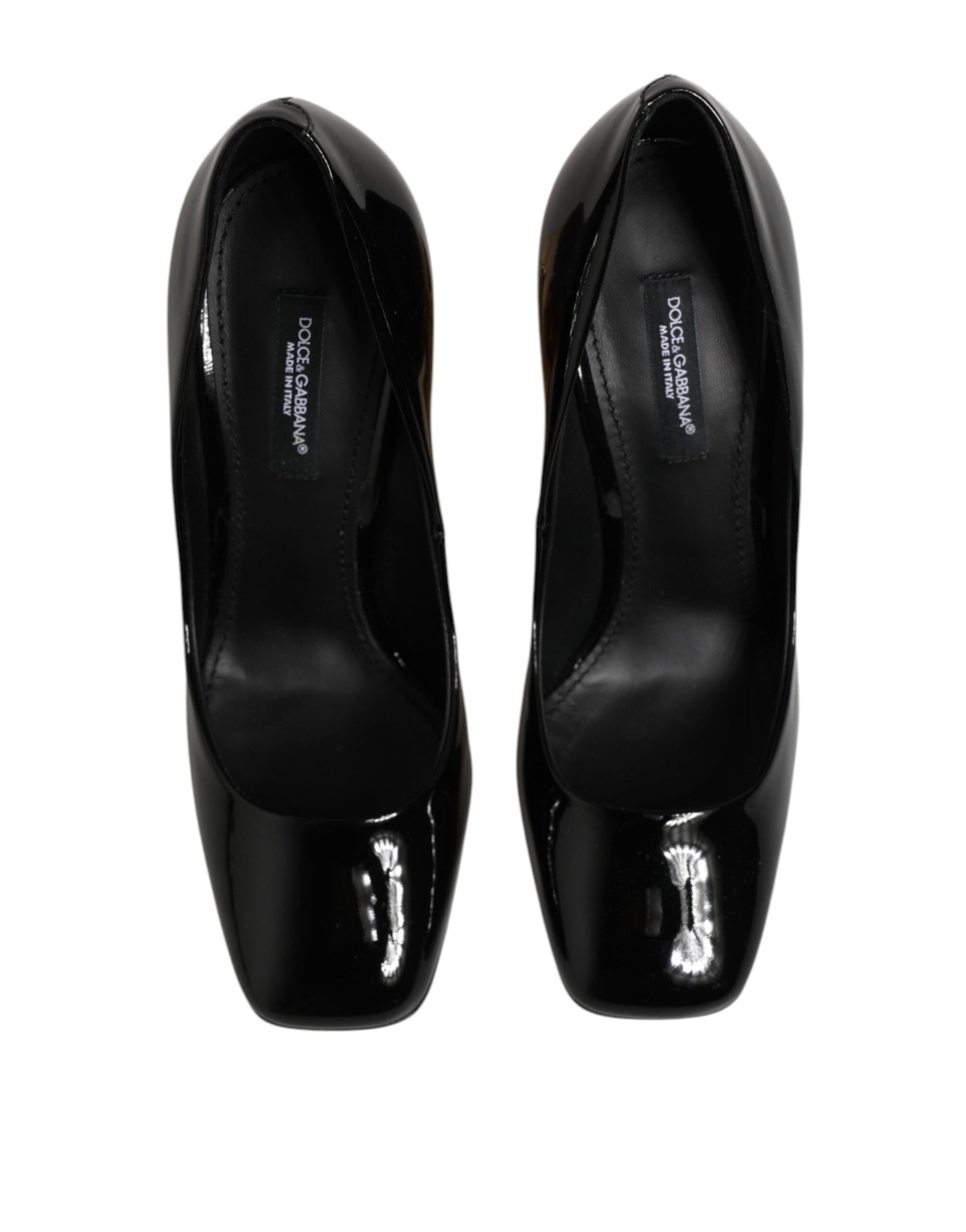 Dolce & Gabbana Black Gold Patent Leather Logo Heels Pumps Shoes Curated Luxury Accessories by Orvyn