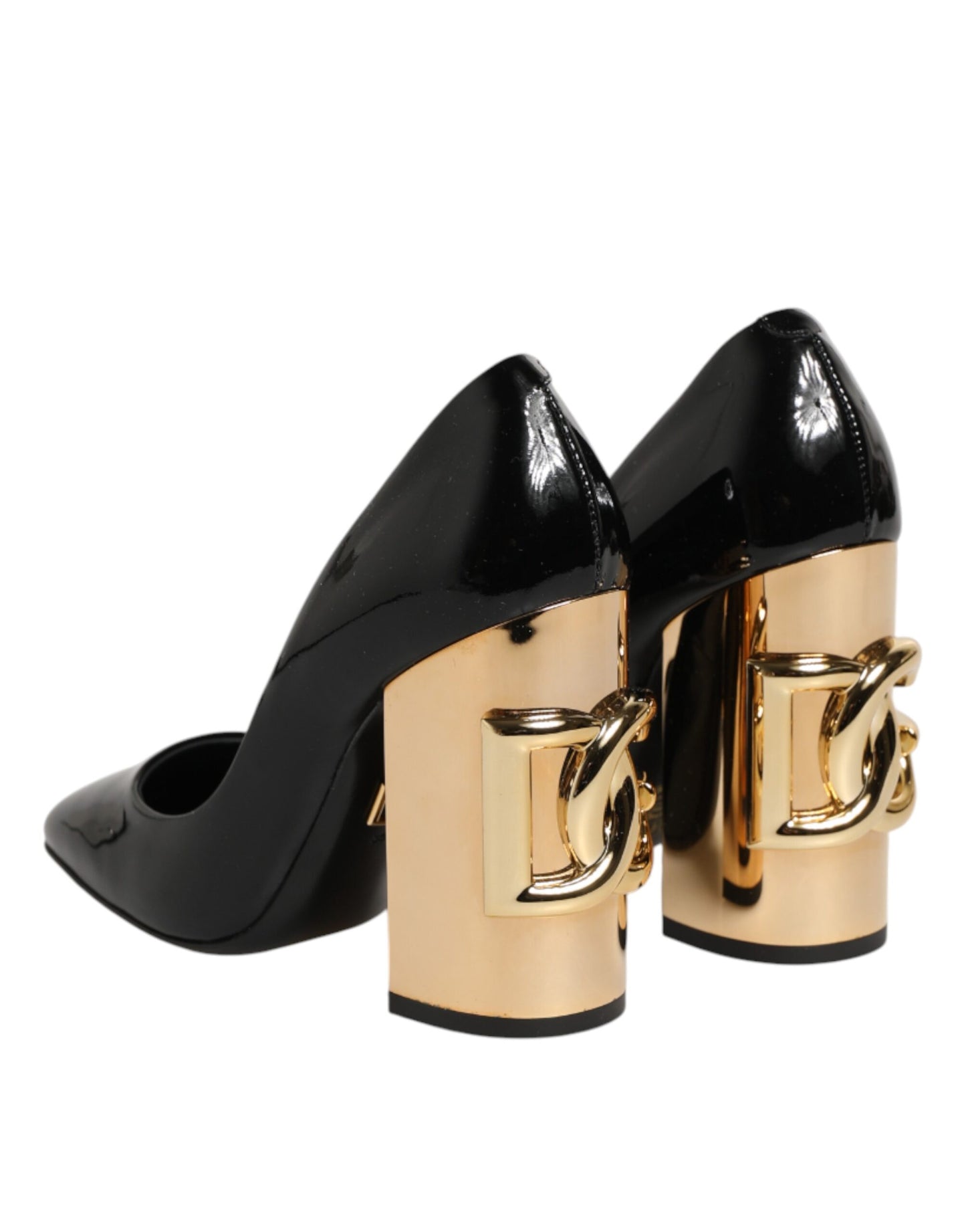Dolce & Gabbana Black Gold Patent Leather Logo Heels Pumps Shoes Curated Luxury Accessories by Orvyn