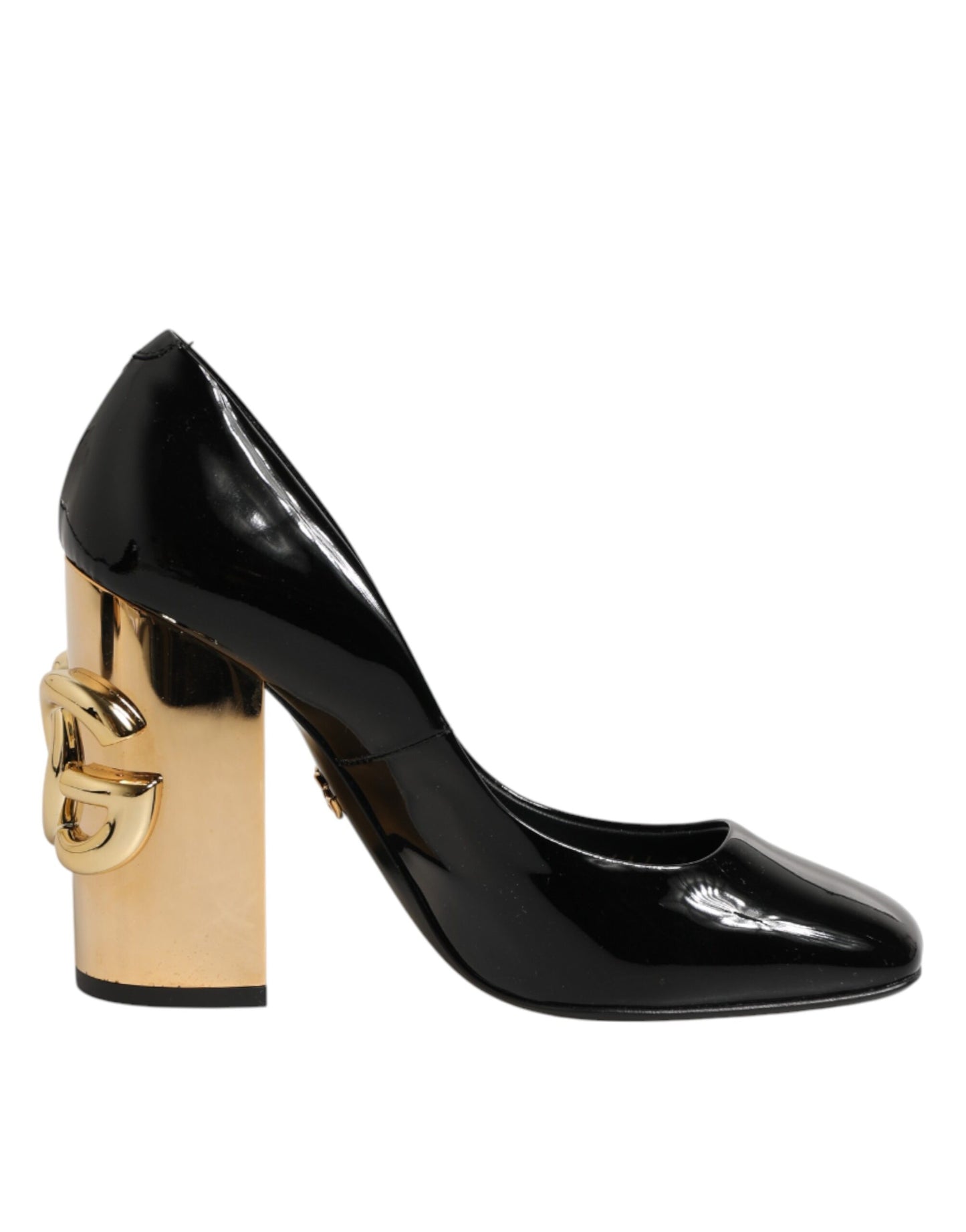 Dolce & Gabbana Black Gold Patent Leather Logo Heels Pumps Shoes Curated Luxury Accessories by Orvyn