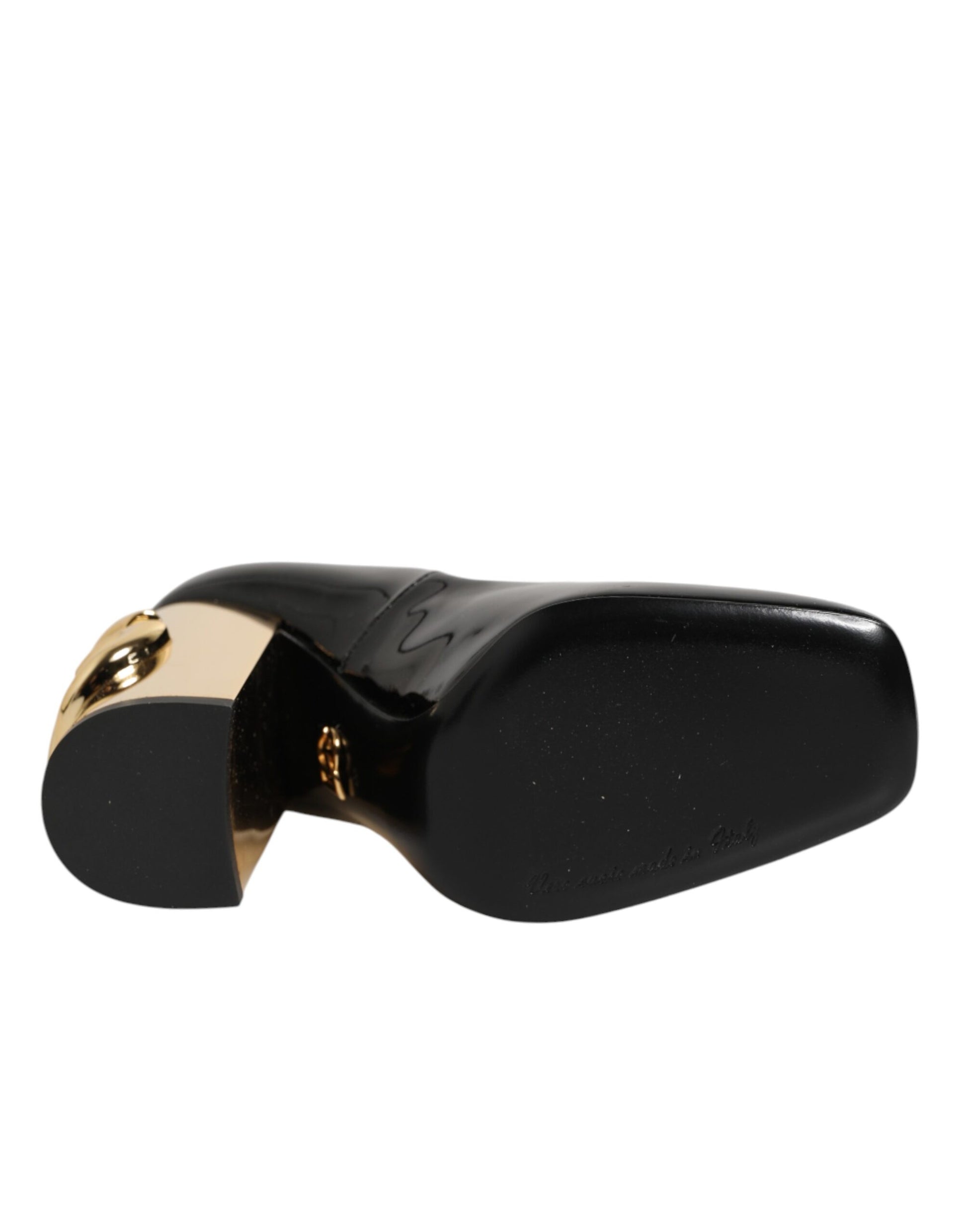 Dolce & Gabbana Black Gold Patent Leather Logo Heels Pumps Shoes Curated Luxury Accessories by Orvyn