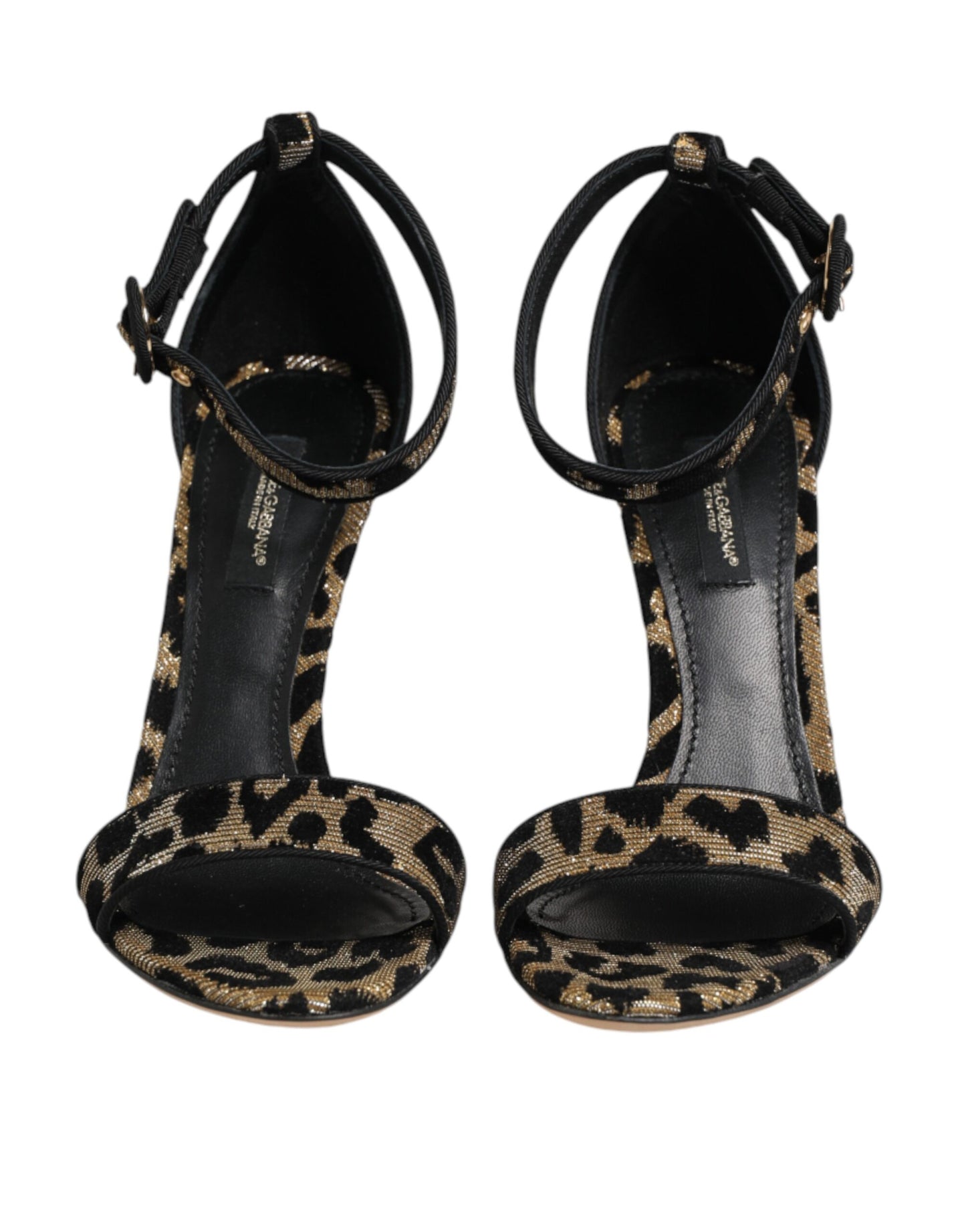 Dolce & Gabbana Gold Leopard Ankle Strap Heels Sandals Shoes Curated Luxury Accessories by Orvyn