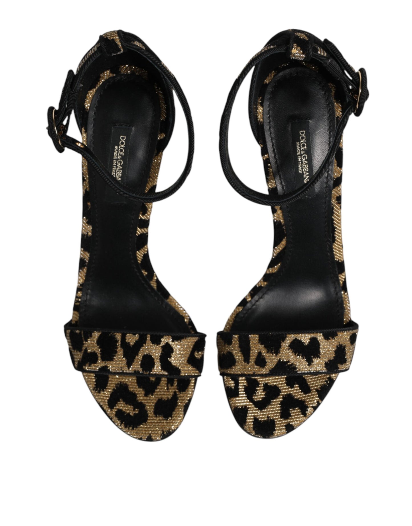 Dolce & Gabbana Gold Leopard Ankle Strap Heels Sandals Shoes Curated Luxury Accessories by Orvyn