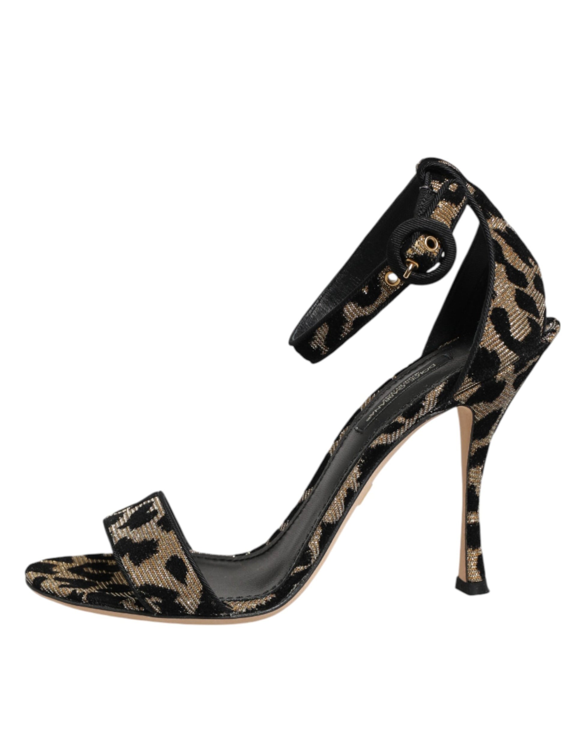Dolce & Gabbana Gold Leopard Ankle Strap Heels Sandals Shoes Curated Luxury Accessories by Orvyn