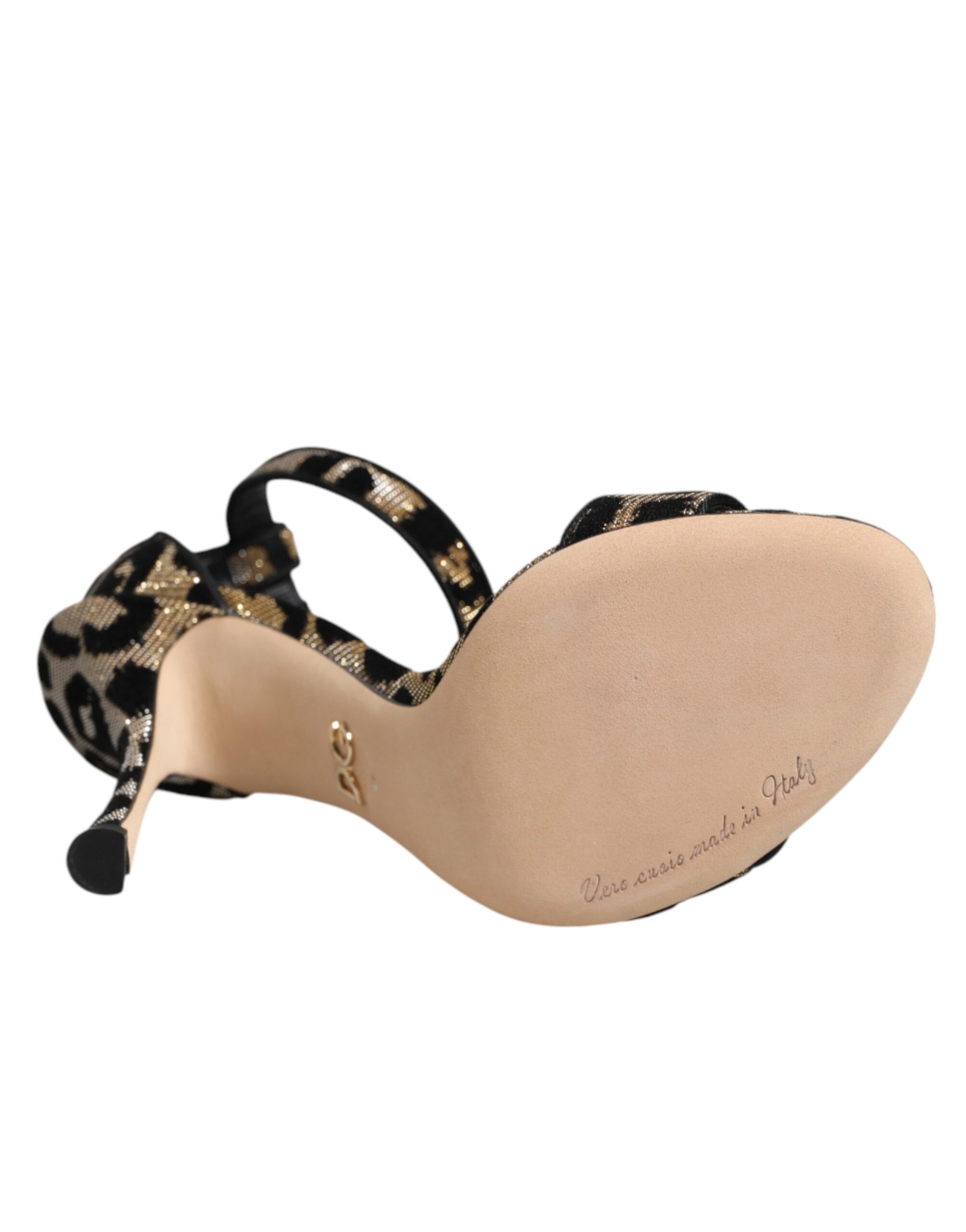Dolce & Gabbana Gold Leopard Ankle Strap Heels Sandals Shoes Curated Luxury Accessories by Orvyn